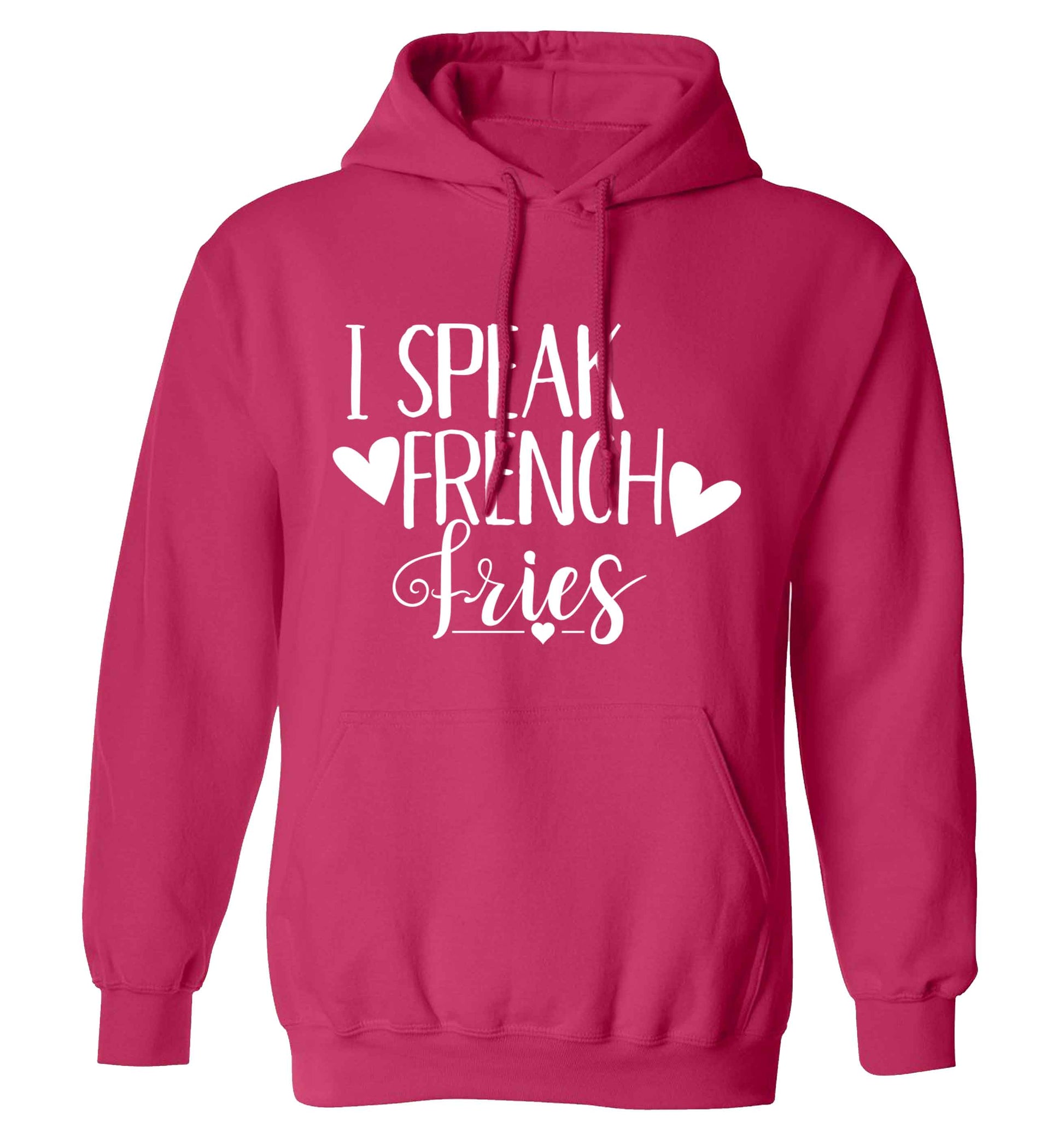 I speak French fries adults unisex pink hoodie 2XL