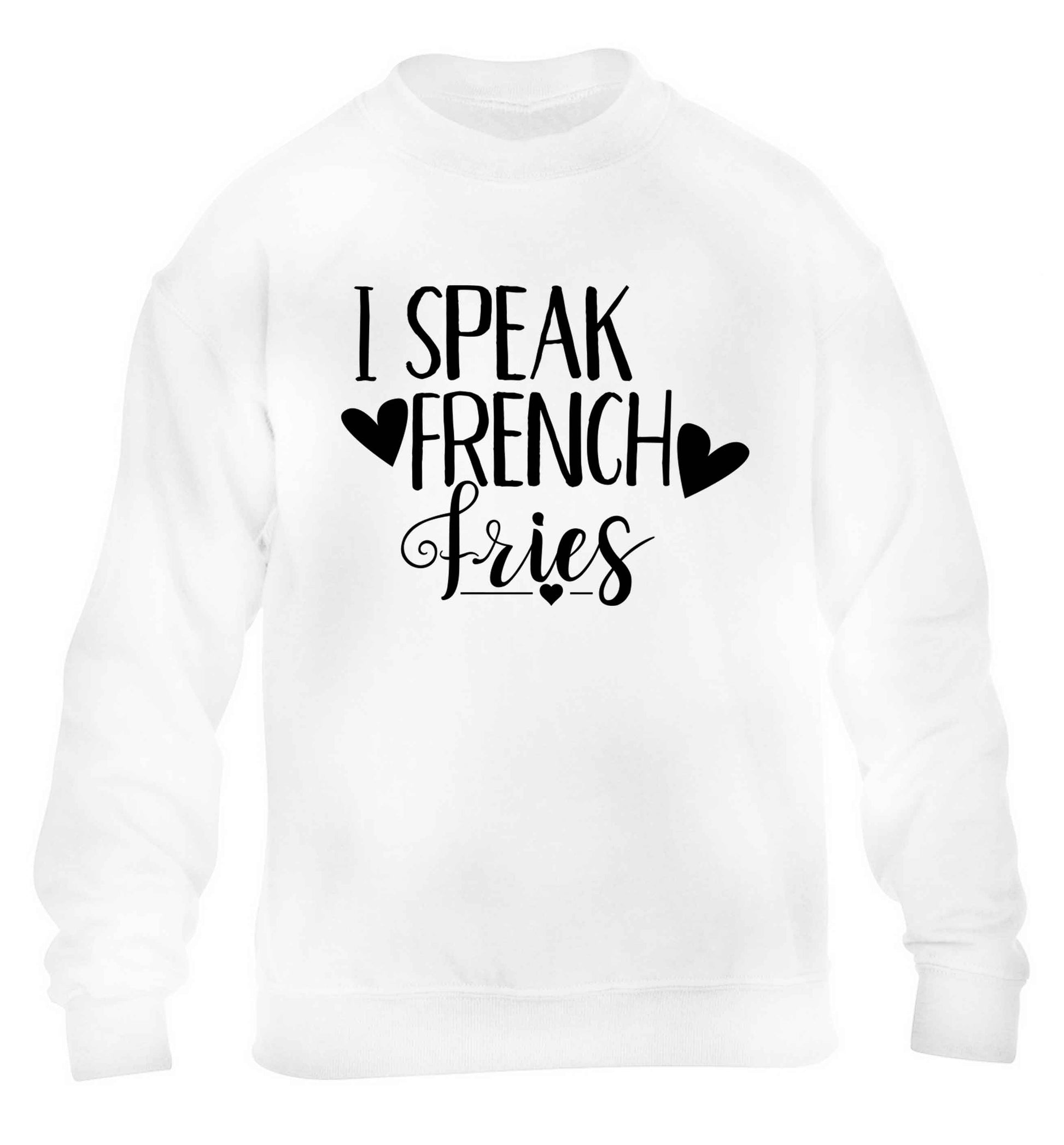 I speak French fries children's white sweater 12-13 Years