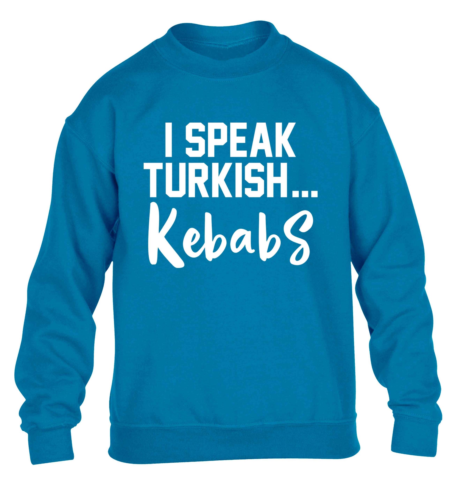 I speak Turkish...kebabs children's blue sweater 12-13 Years