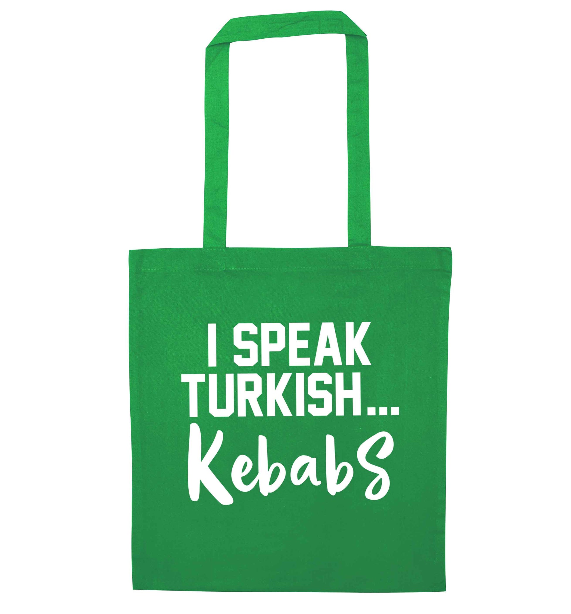 I speak Turkish...kebabs green tote bag