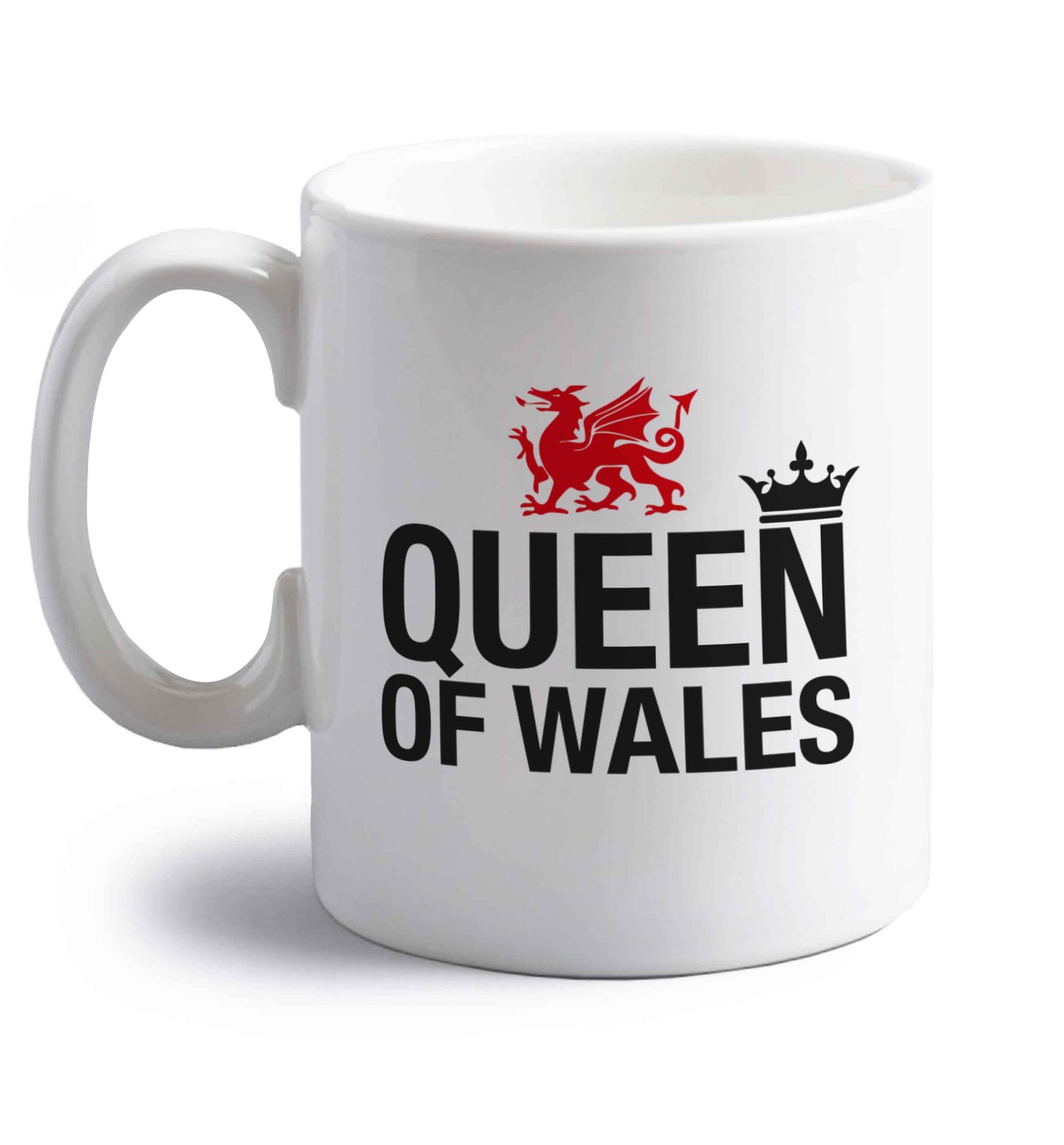 Queen of Wales right handed white ceramic mug 