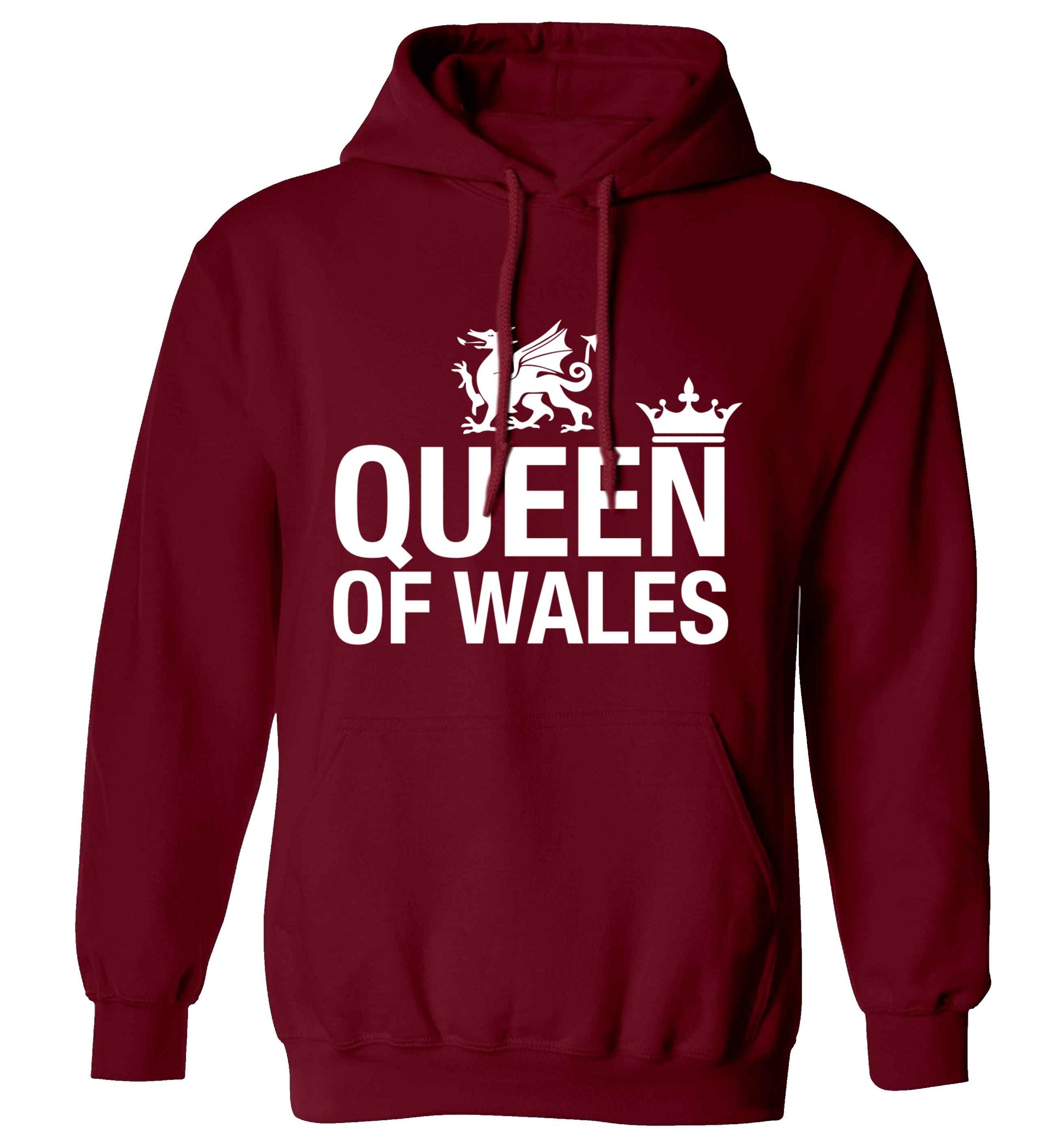 Queen of Wales adults unisex maroon hoodie 2XL