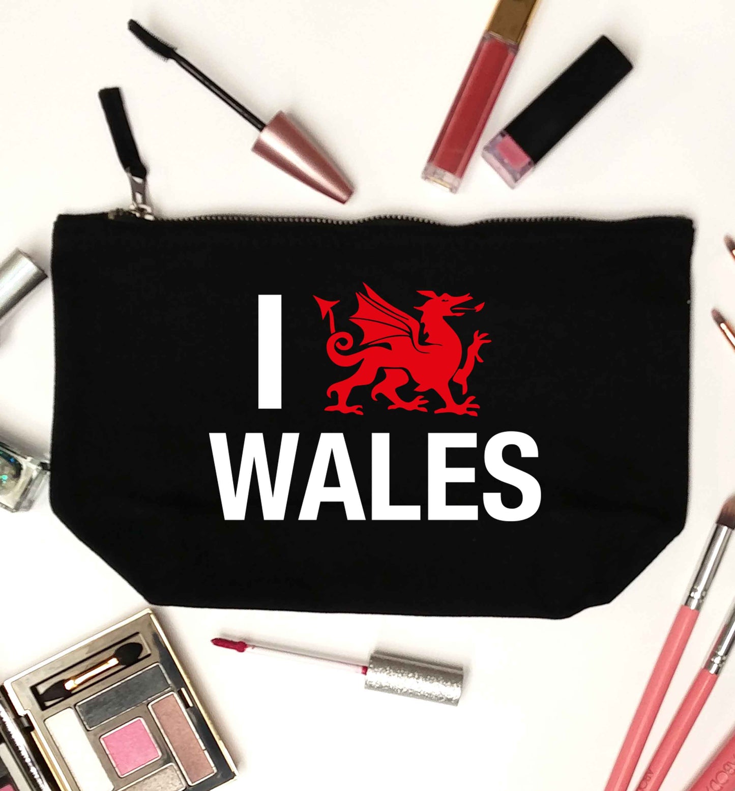 I love Wales black makeup bag