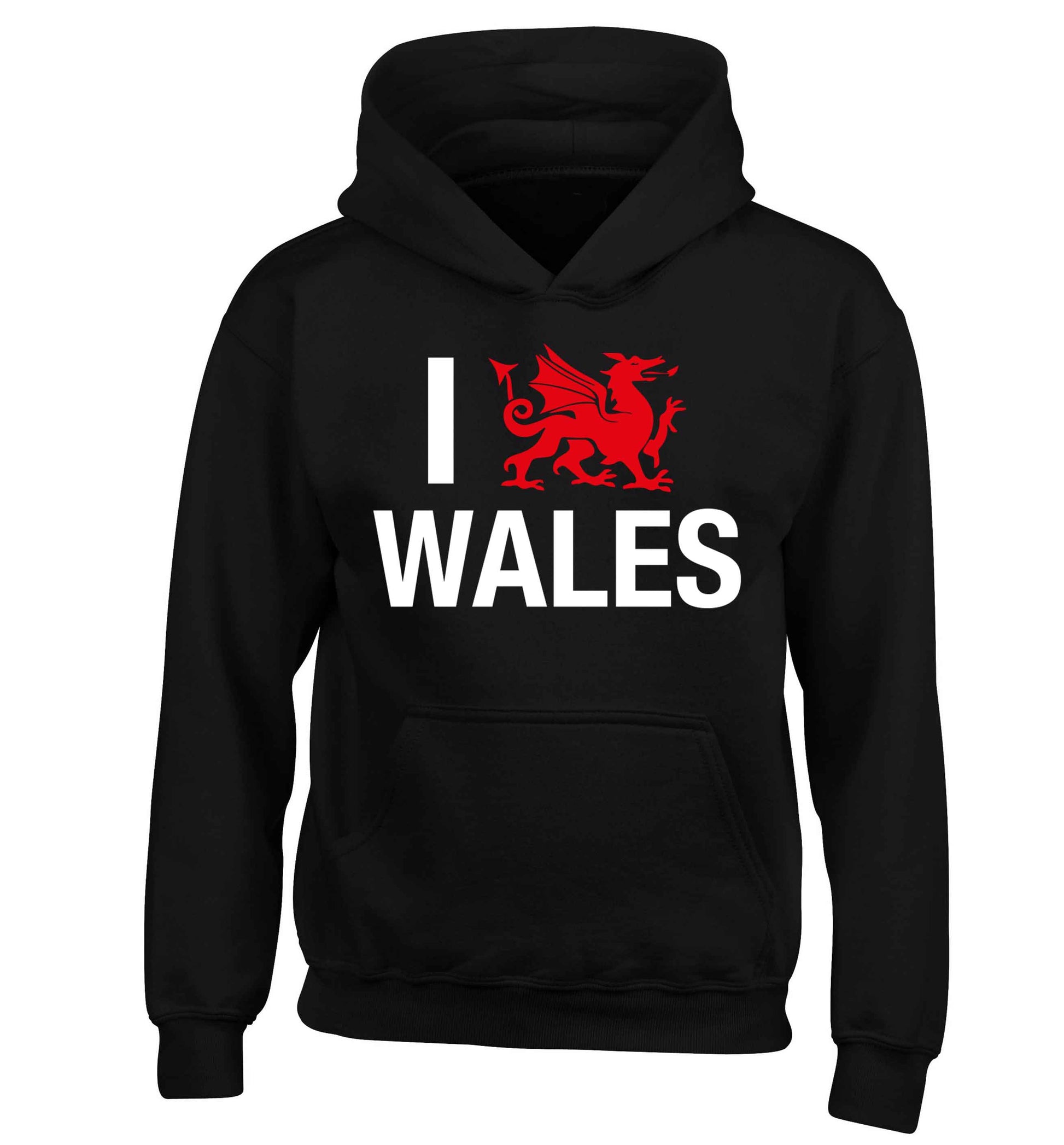 I love Wales children's black hoodie 12-13 Years