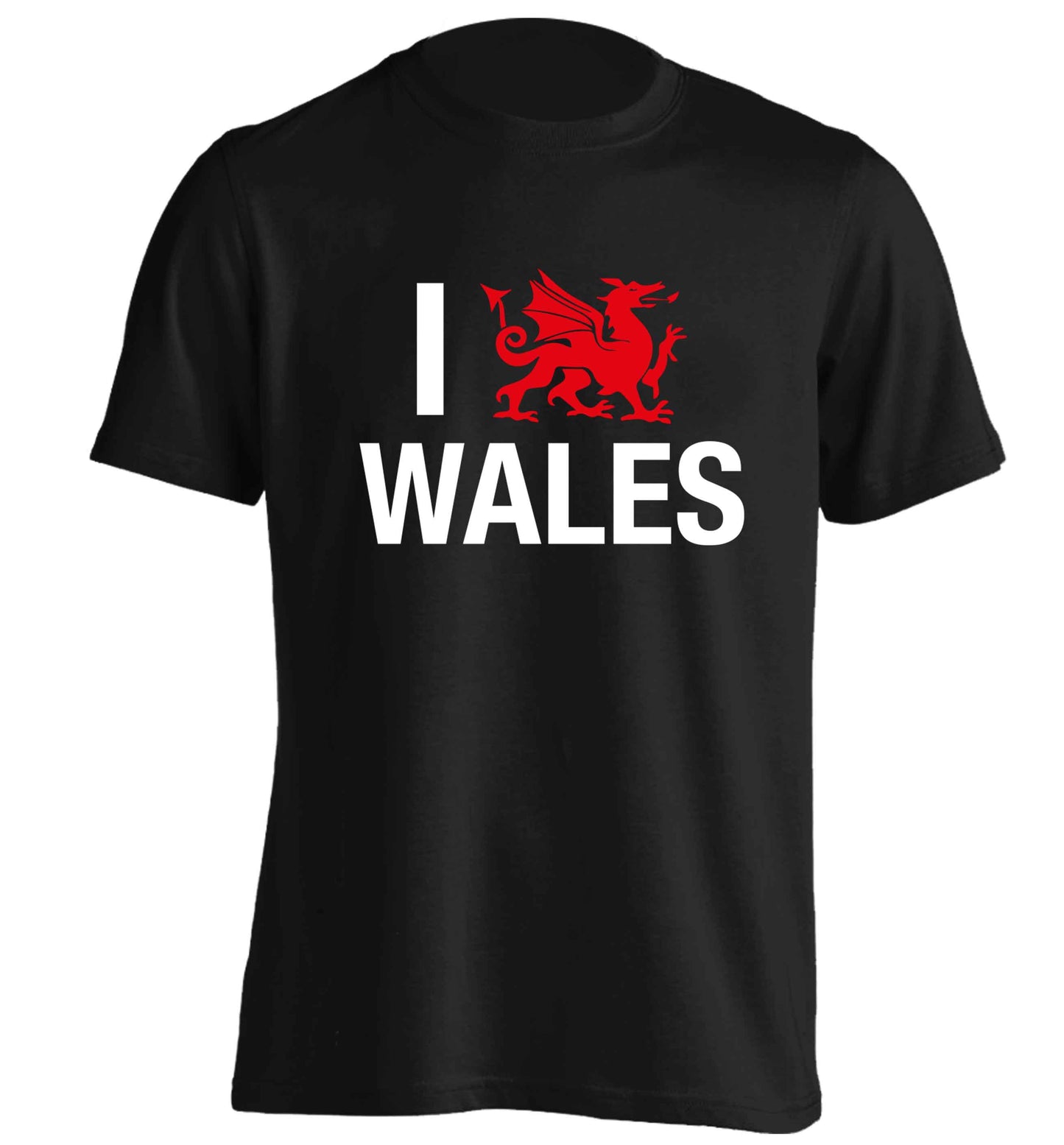 I love Wales adults unisex black Tshirt 2XL