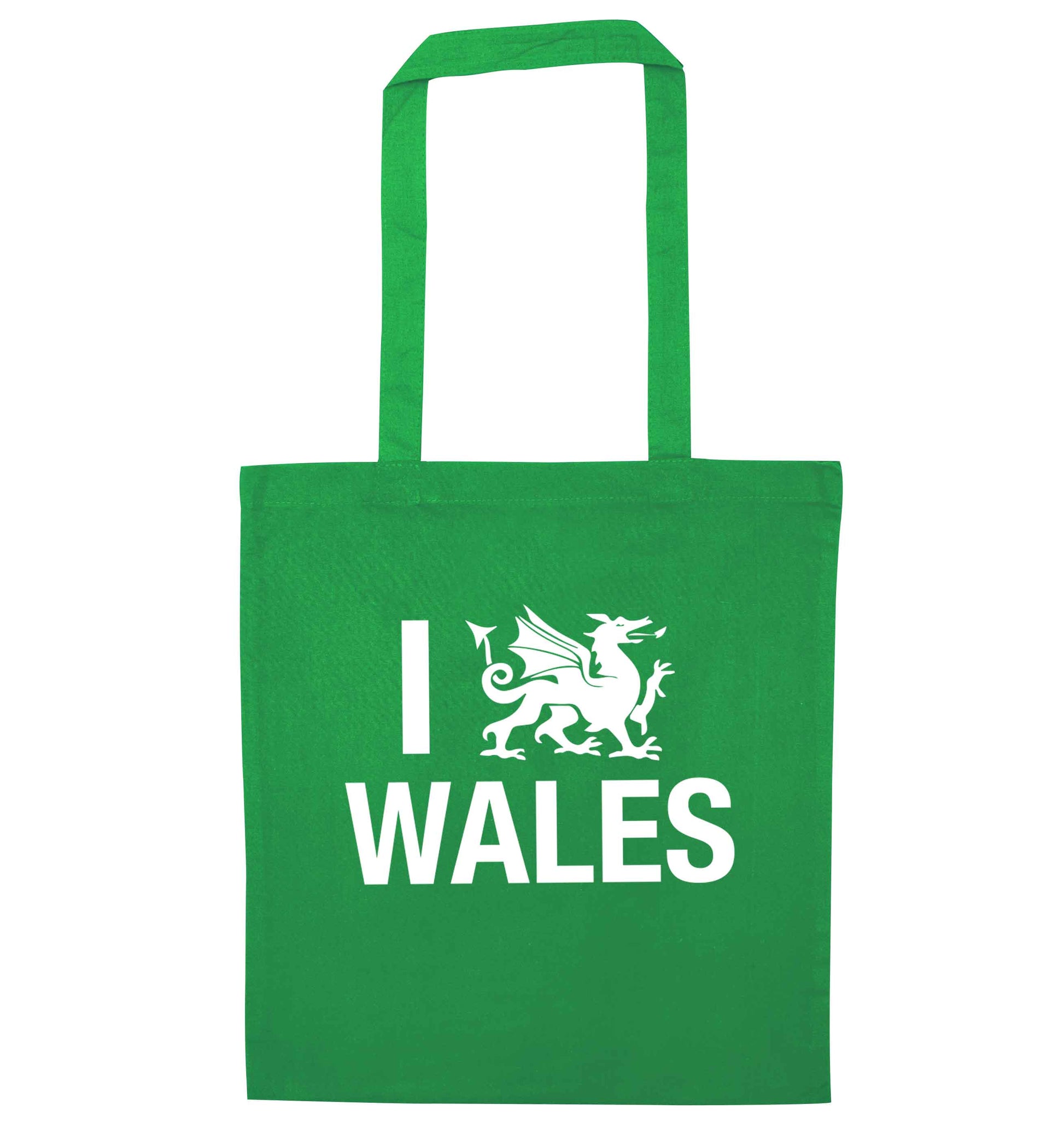 I love Wales green tote bag