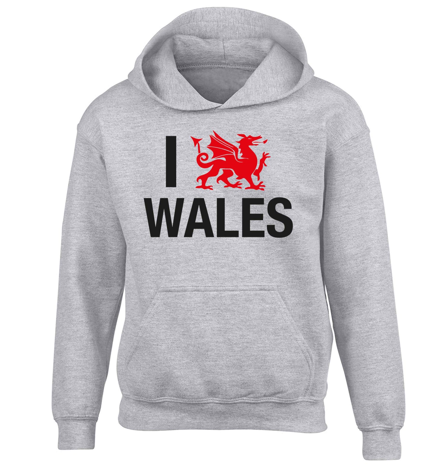 I love Wales children's grey hoodie 12-13 Years