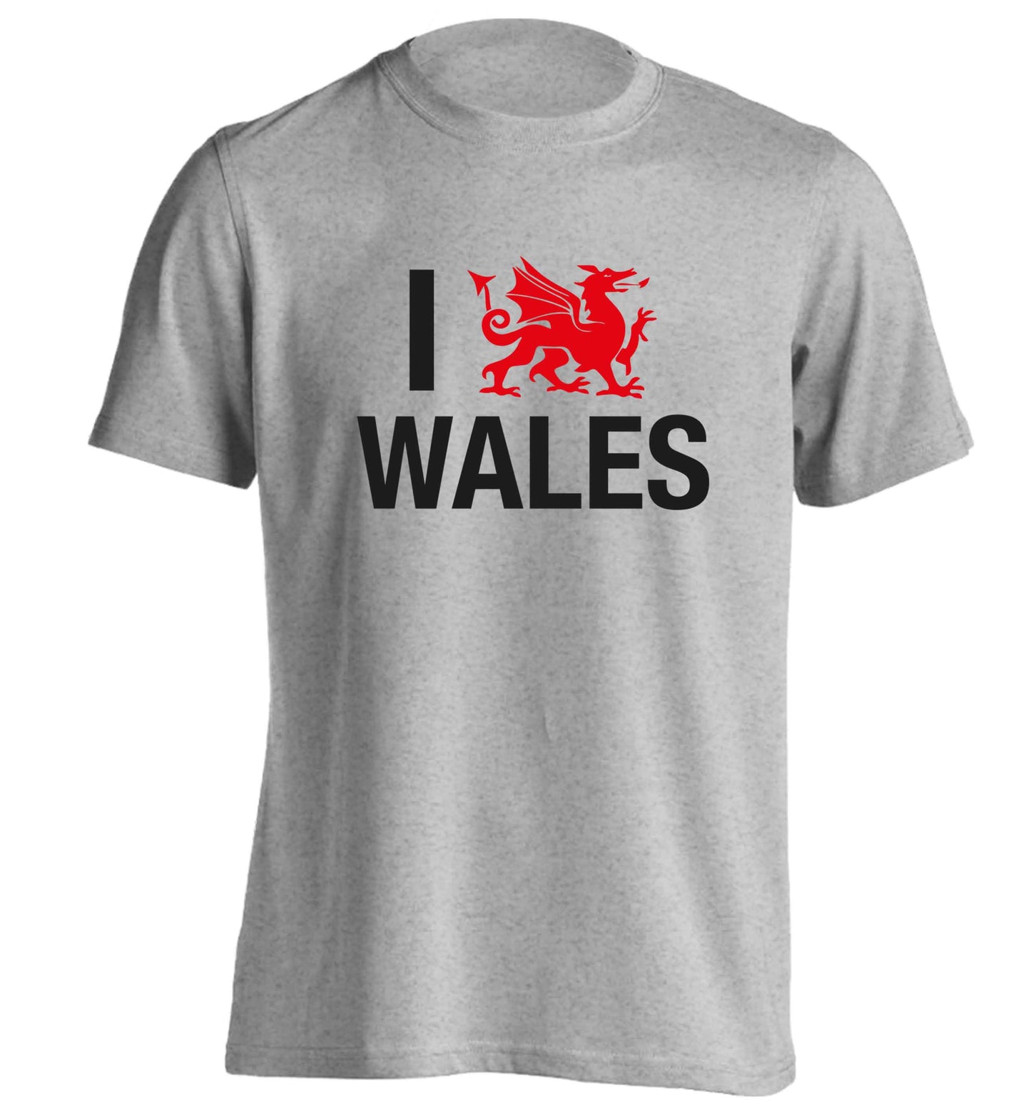I love Wales adults unisex grey Tshirt 2XL