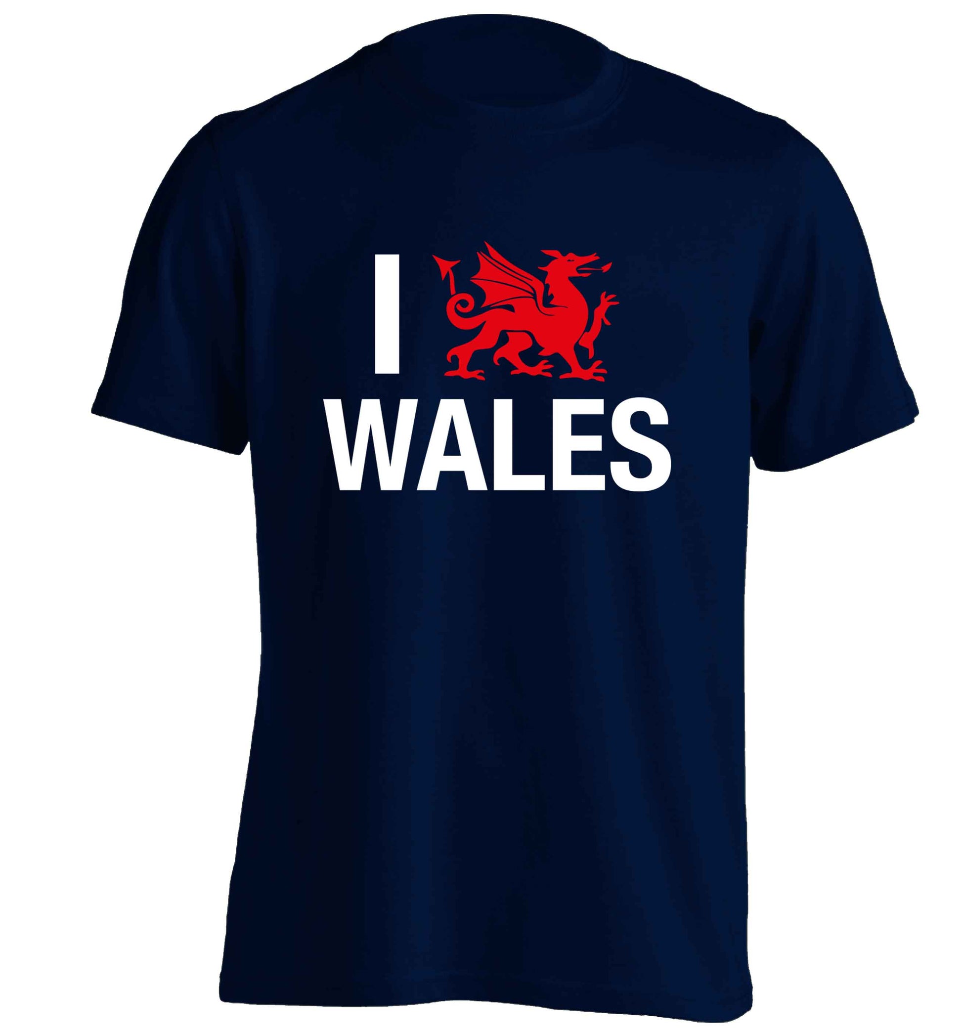 I love Wales adults unisex navy Tshirt 2XL