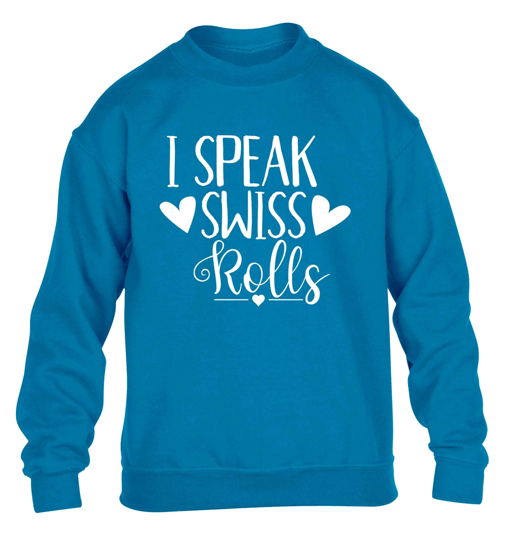I speak swiss..rolls children's blue sweater 12-13 Years