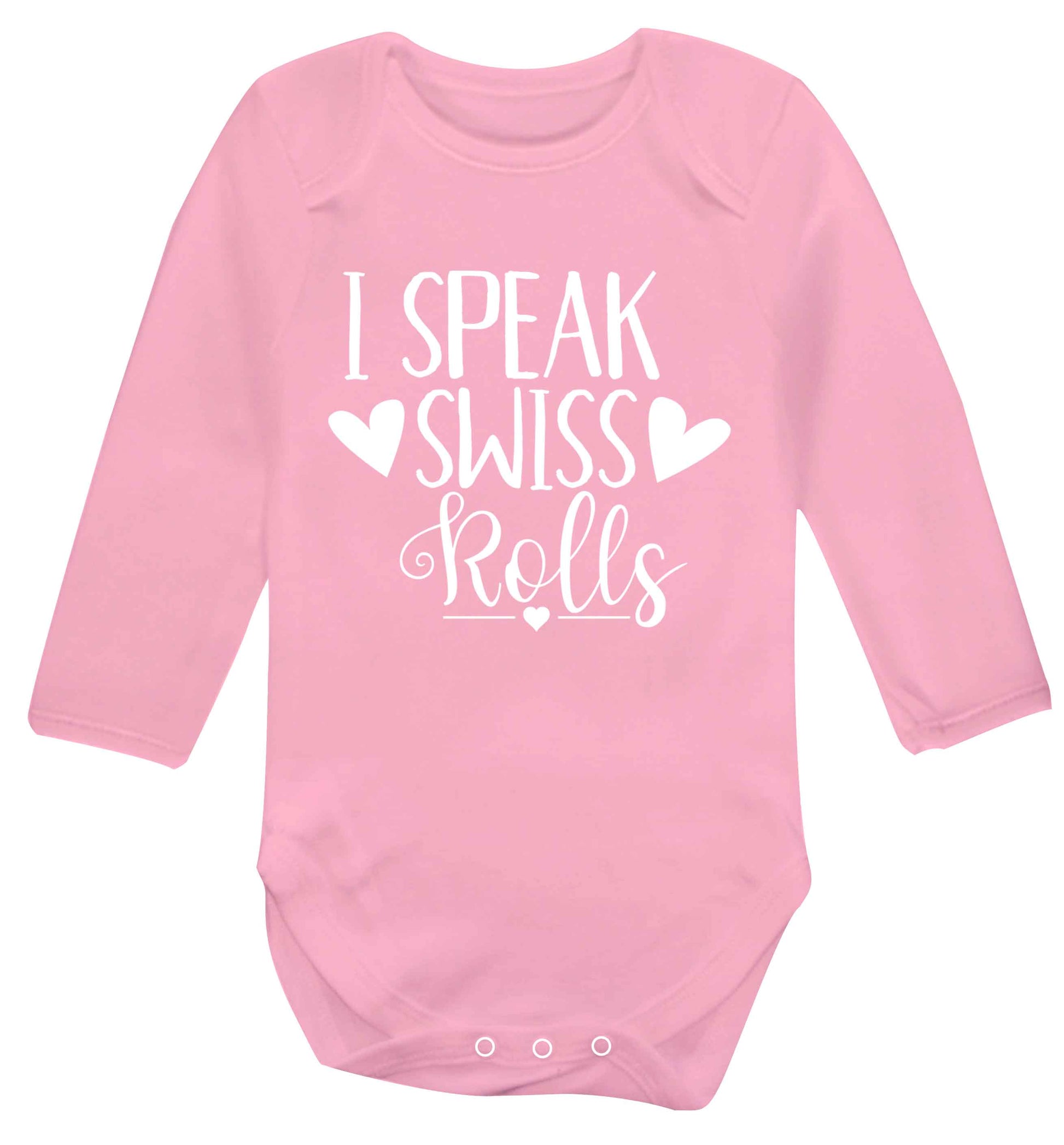 I speak swiss..rolls Baby Vest long sleeved pale pink 6-12 months