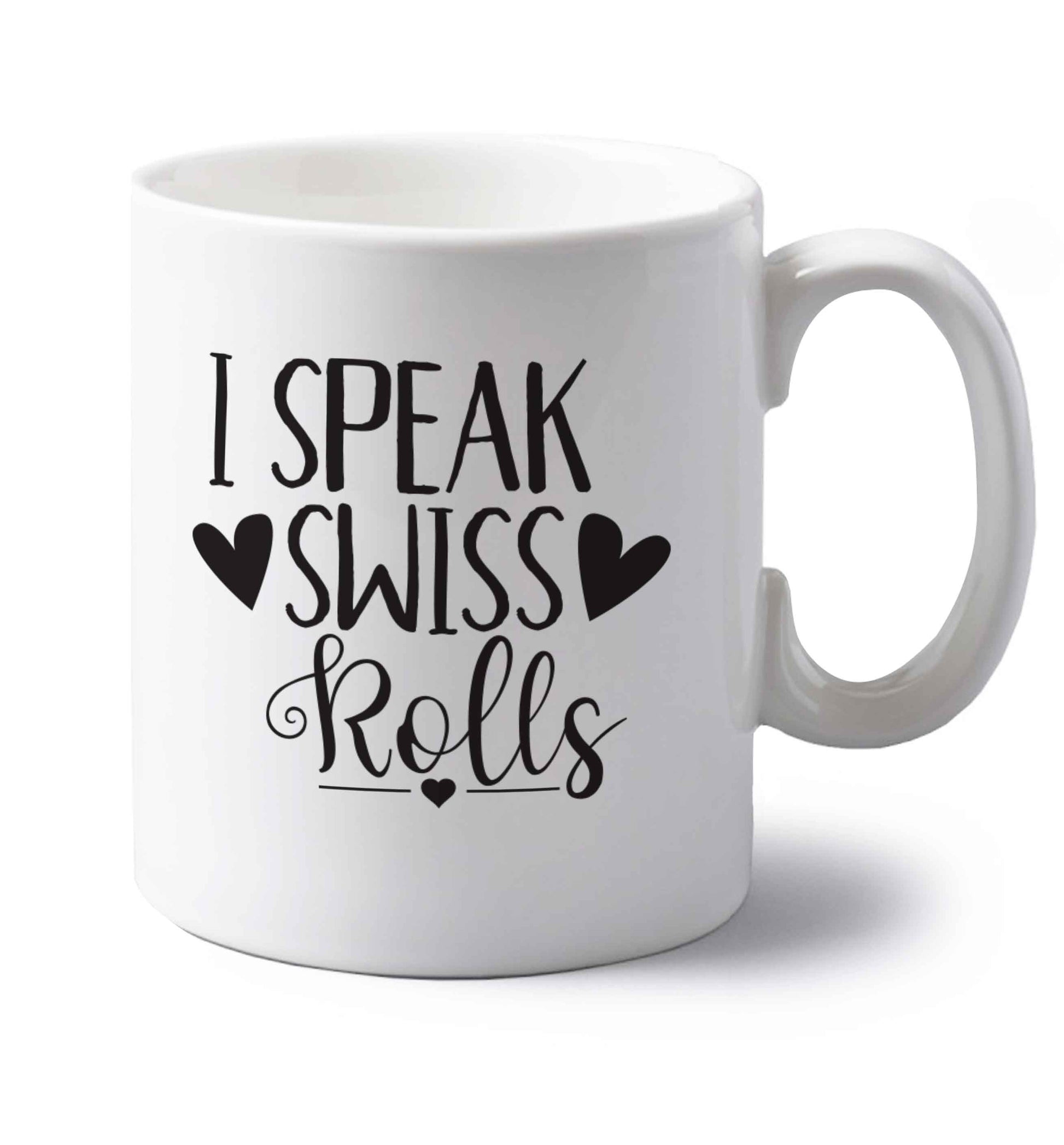I speak swiss..rolls left handed white ceramic mug 