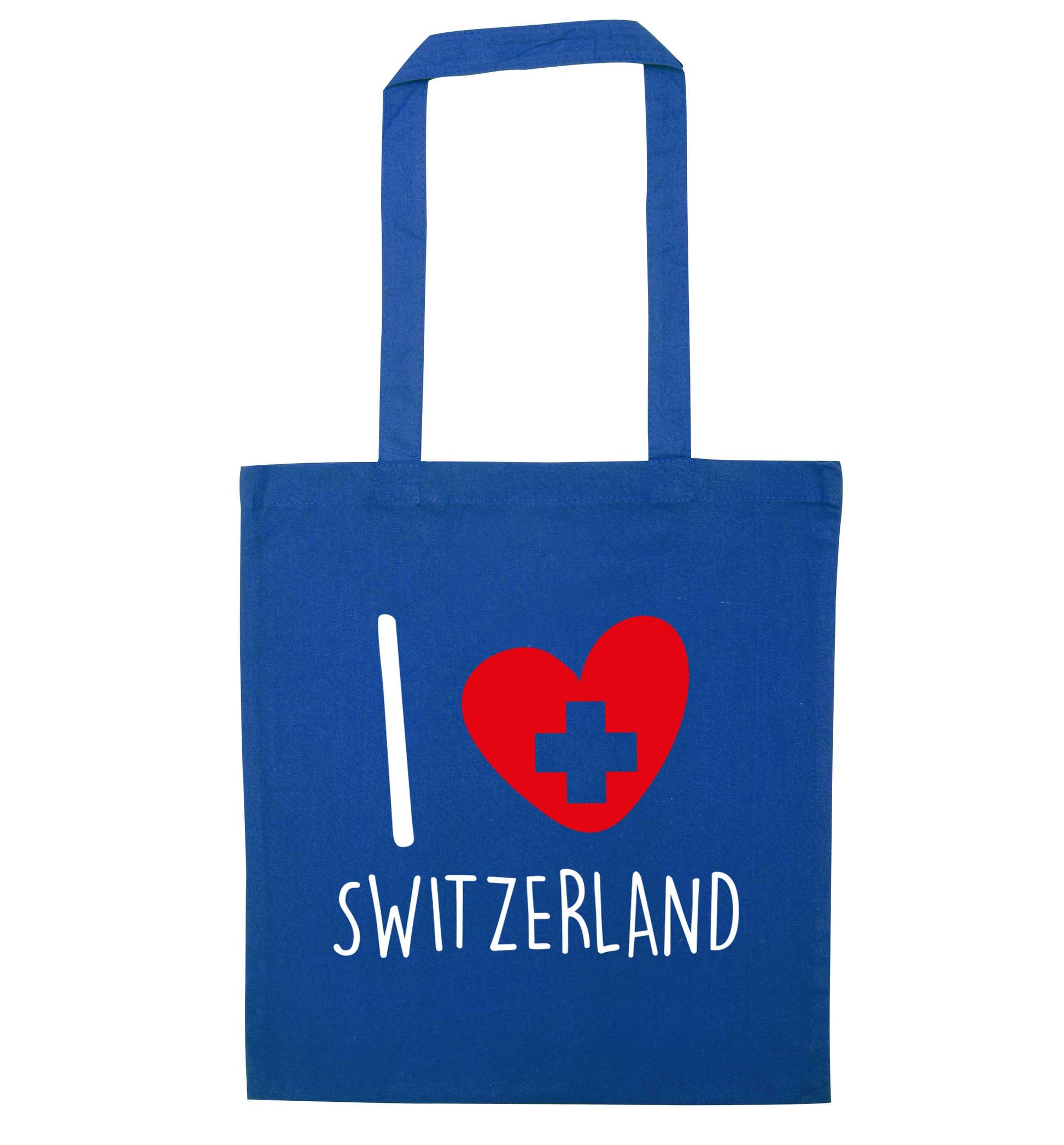 I love switzerland blue tote bag