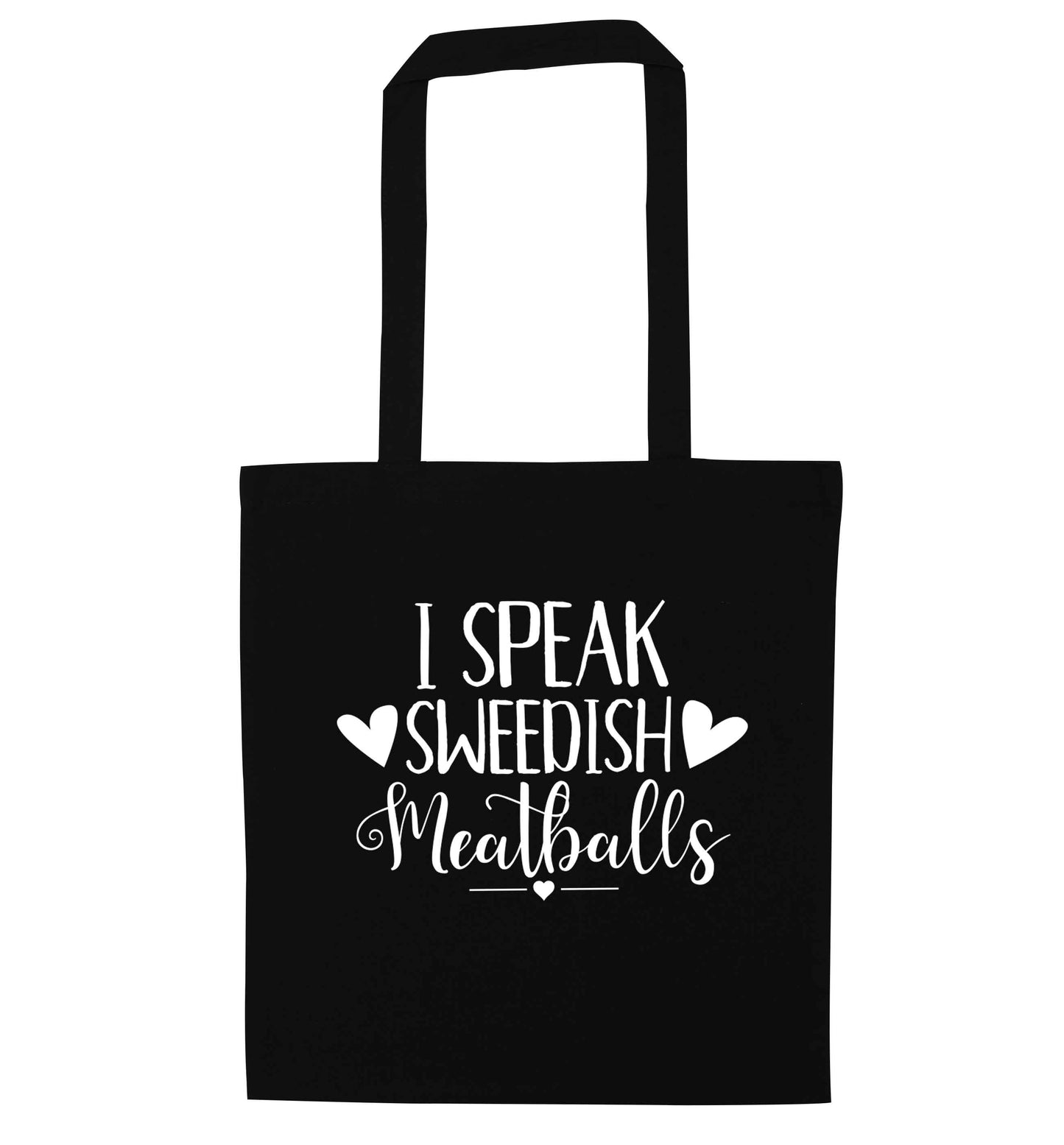 I speak sweedish...meatballs black tote bag