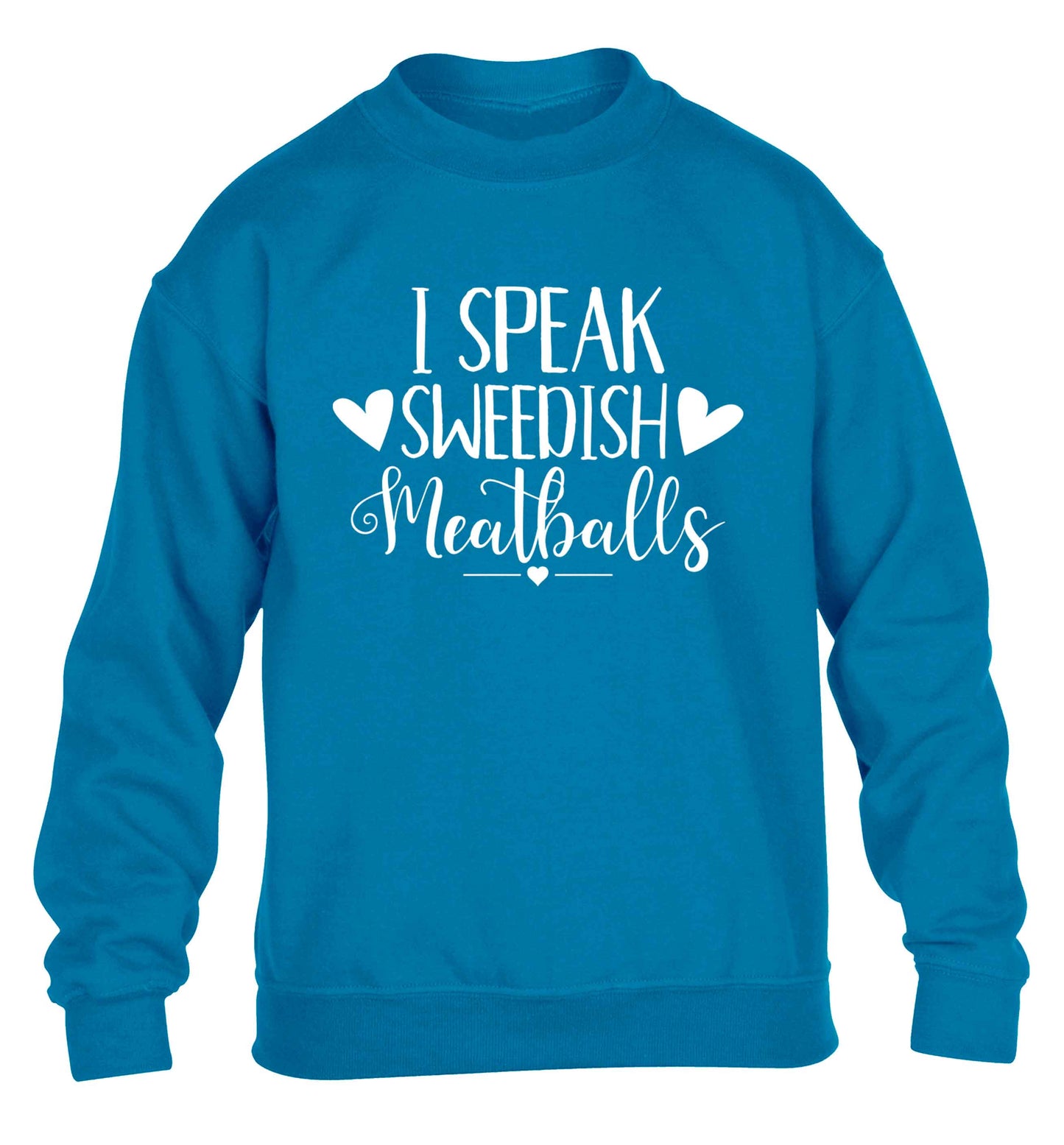 I speak sweedish...meatballs children's blue sweater 12-13 Years