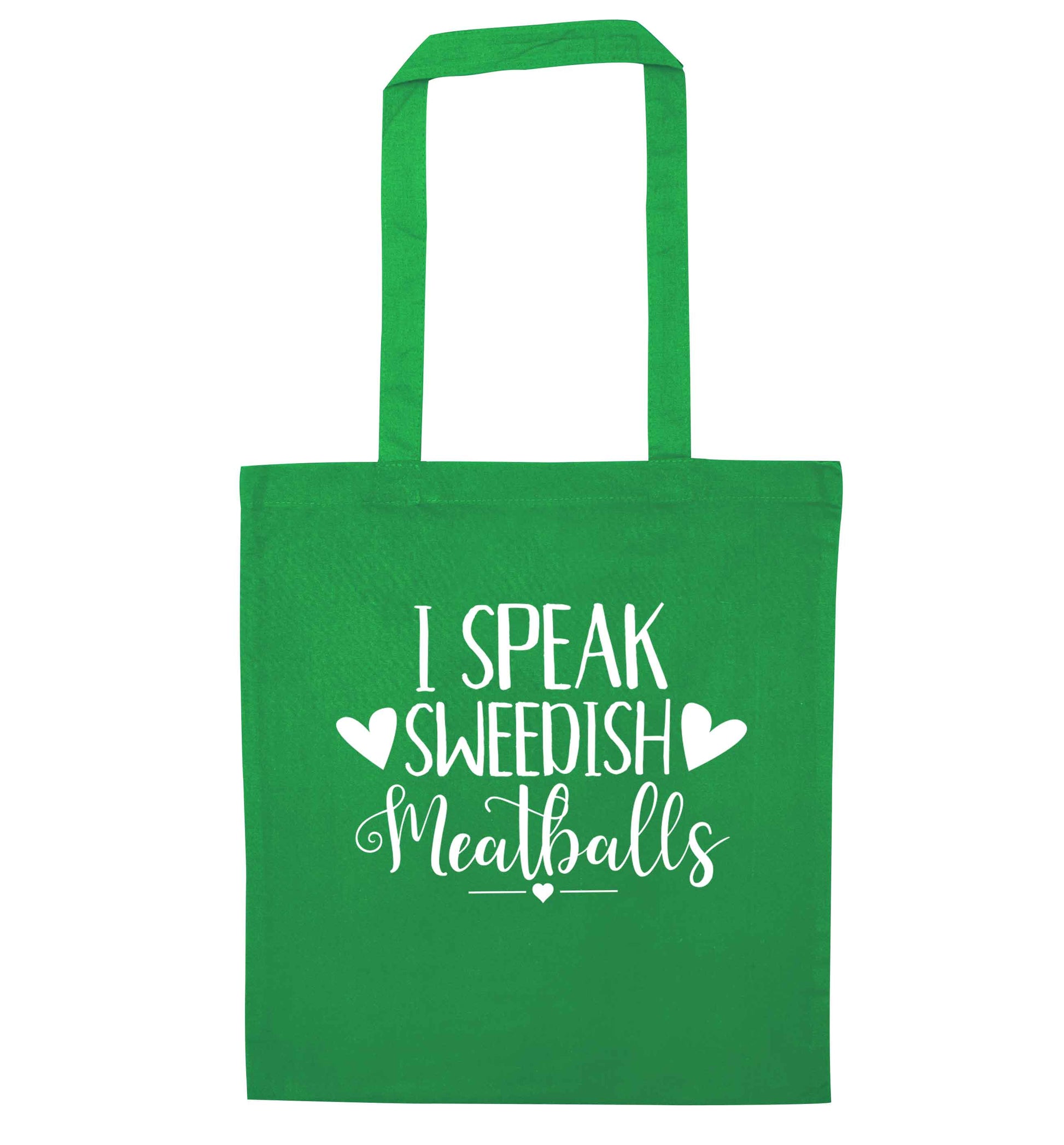 I speak sweedish...meatballs green tote bag