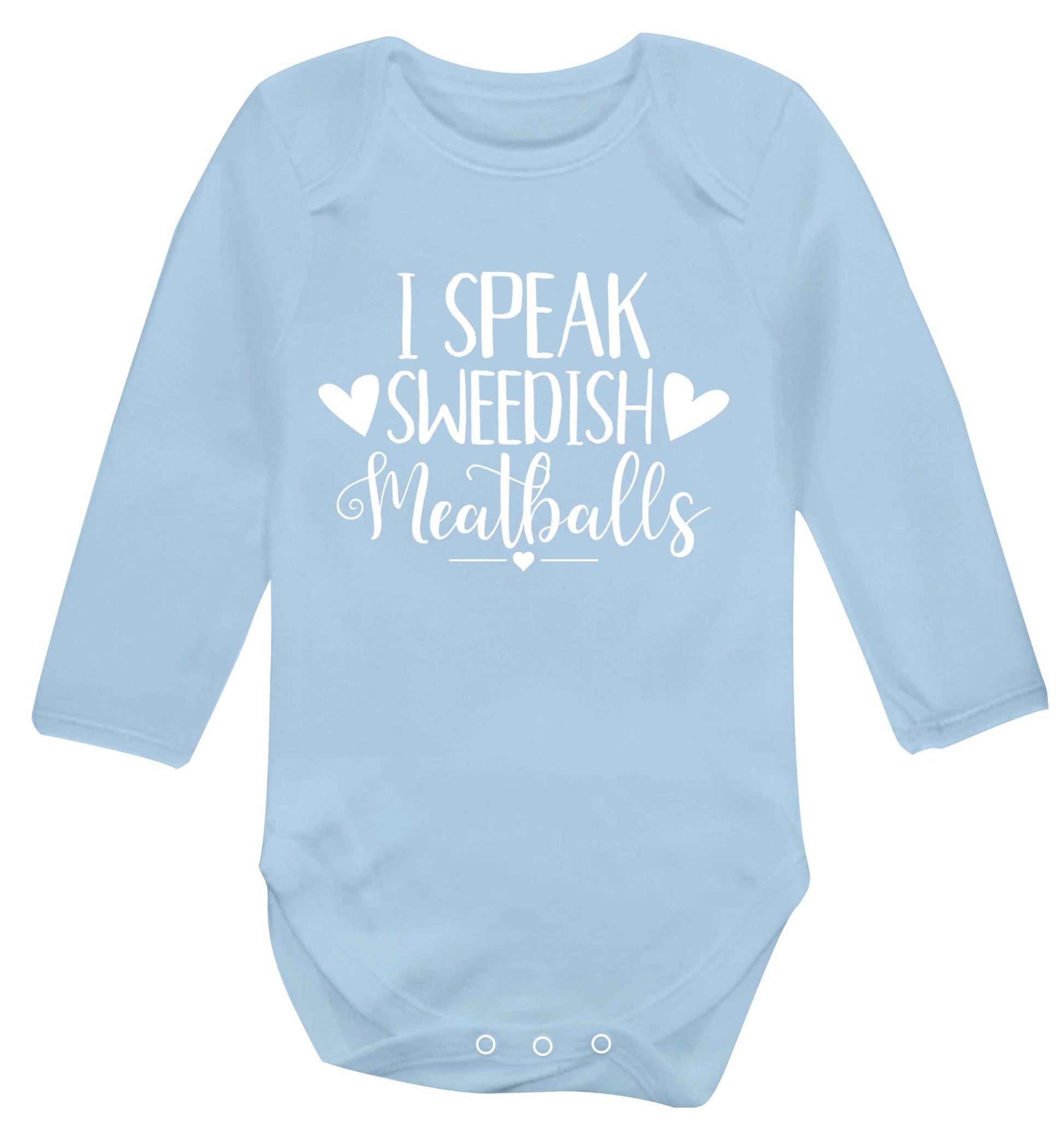 I speak sweedish...meatballs Baby Vest long sleeved pale blue 6-12 months