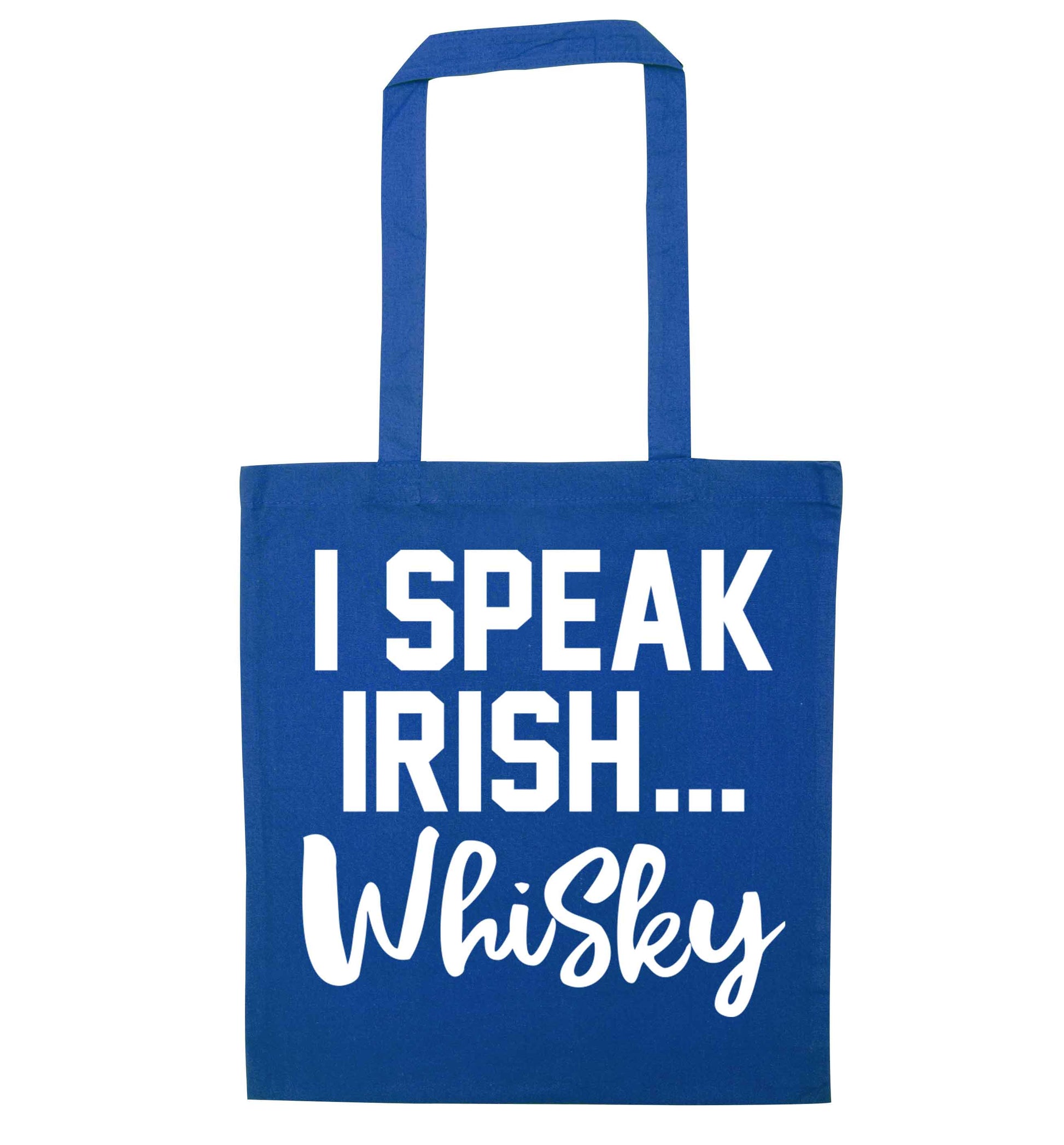 I speak Irish whisky blue tote bag