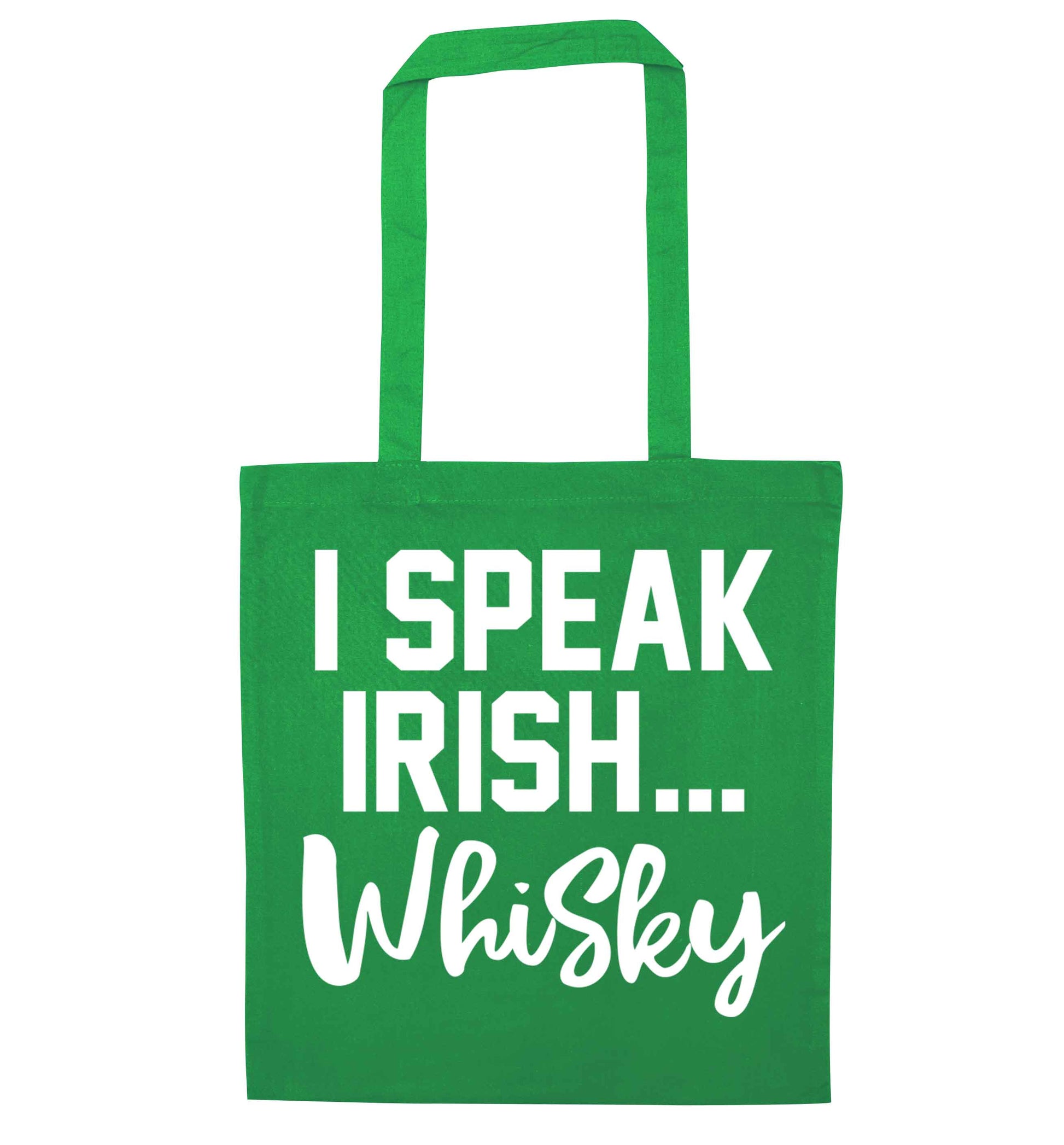 I speak Irish whisky green tote bag
