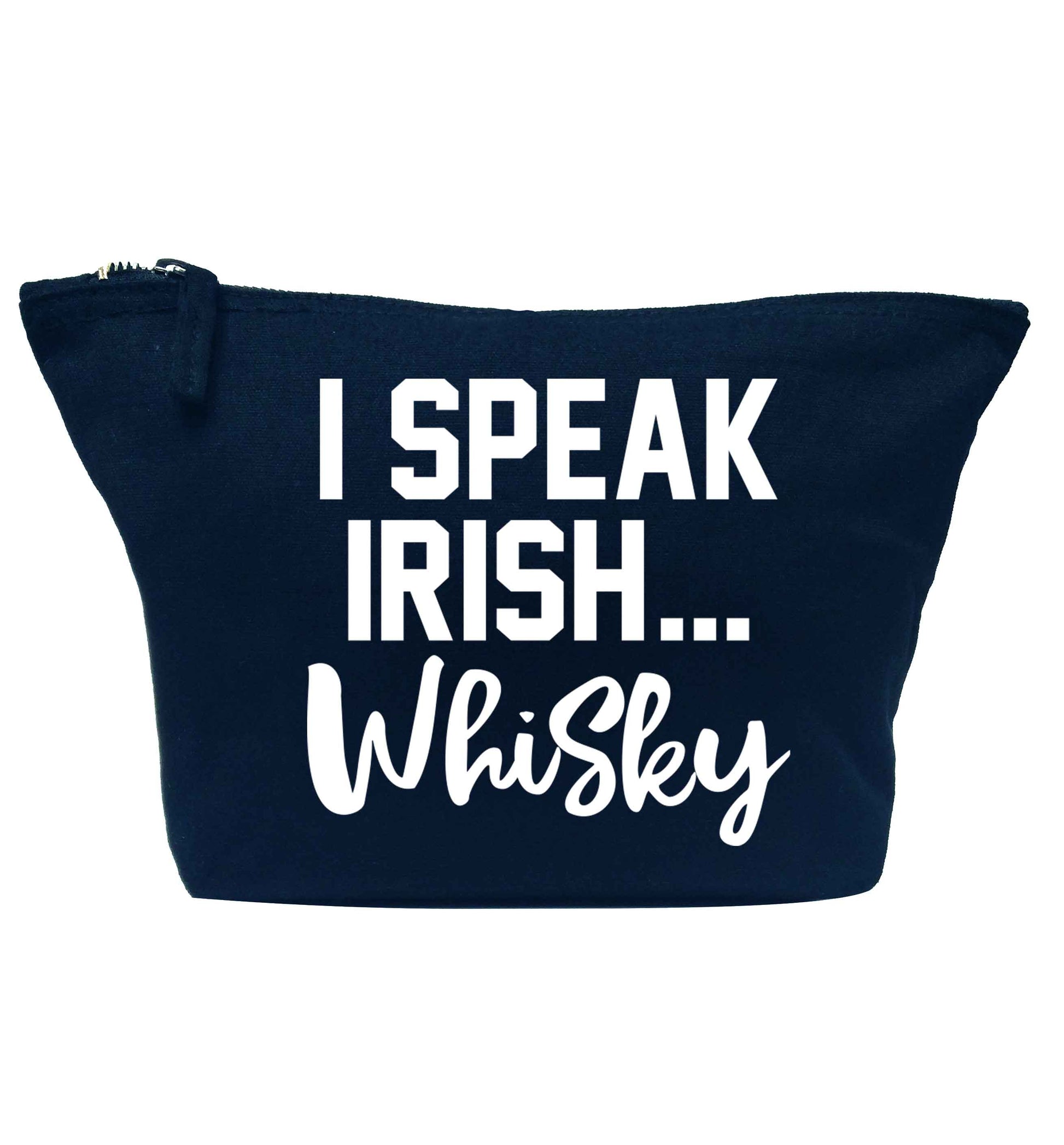 I speak Irish whisky navy makeup bag