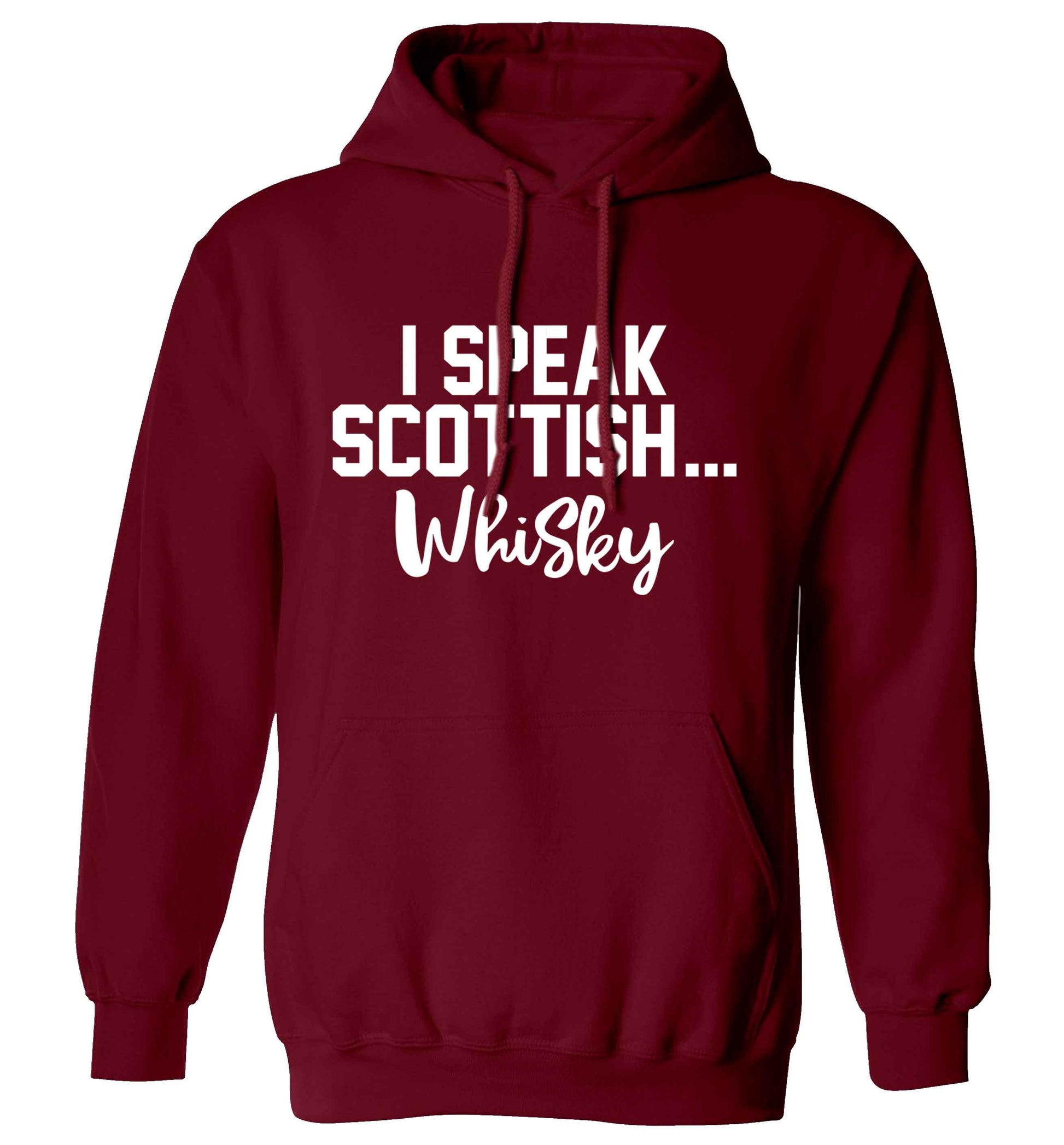 I speak scottish...whisky adults unisex maroon hoodie 2XL