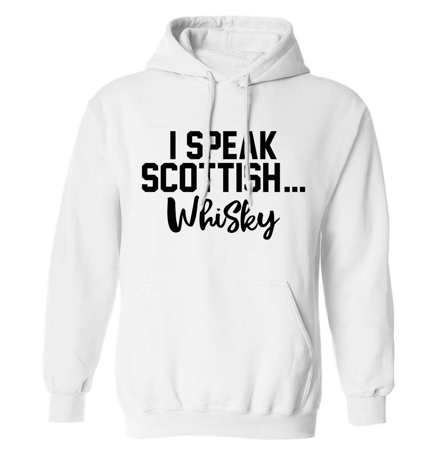 I speak scottish...whisky adults unisex white hoodie 2XL
