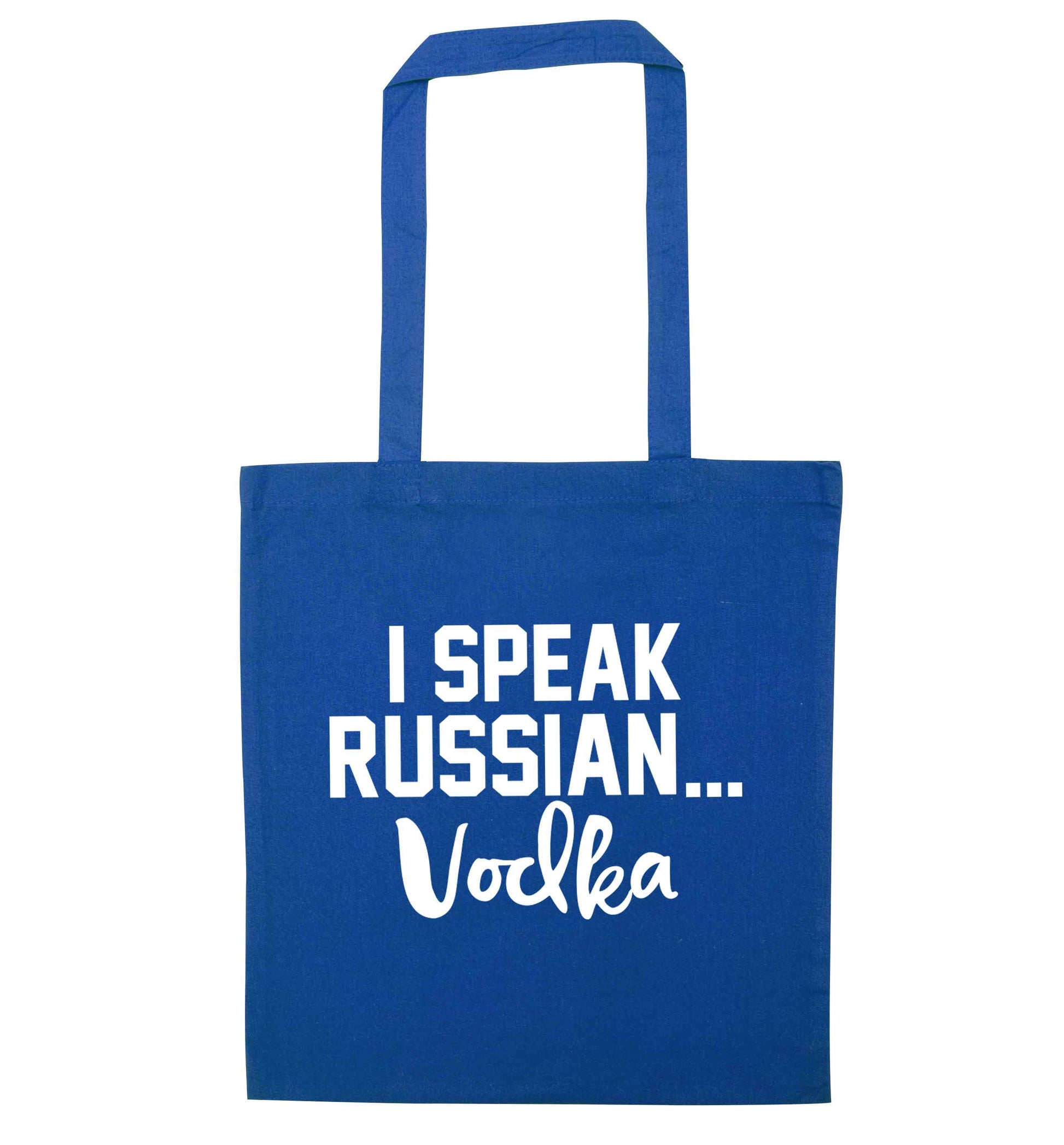 I speak russian...vodka blue tote bag