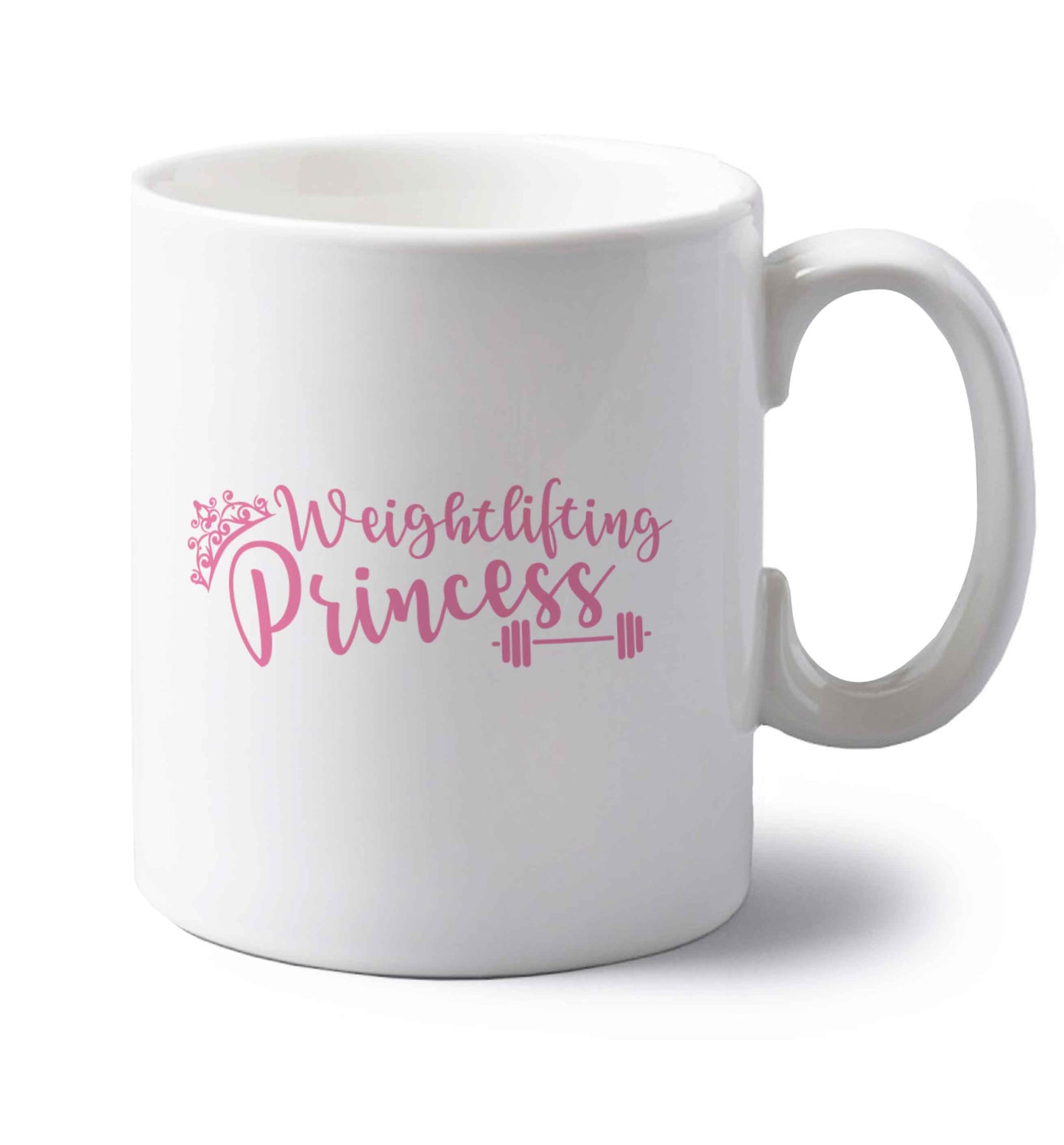 Weightlifting princess left handed white ceramic mug 