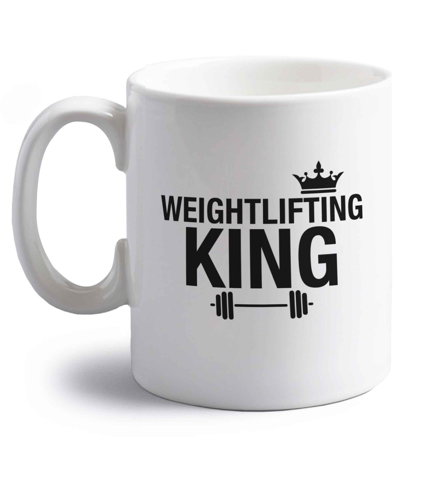 Weightlifting king right handed white ceramic mug 