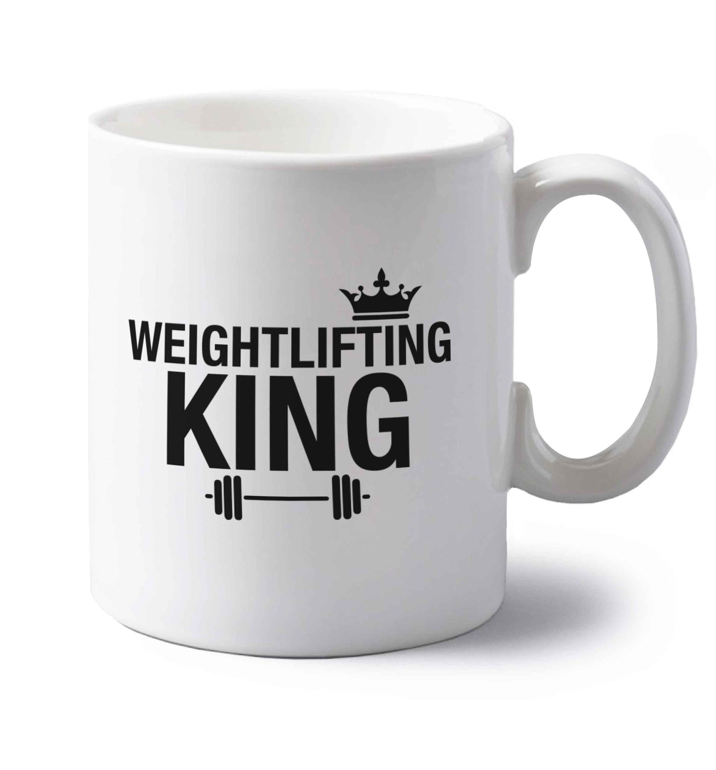 Weightlifting king left handed white ceramic mug 