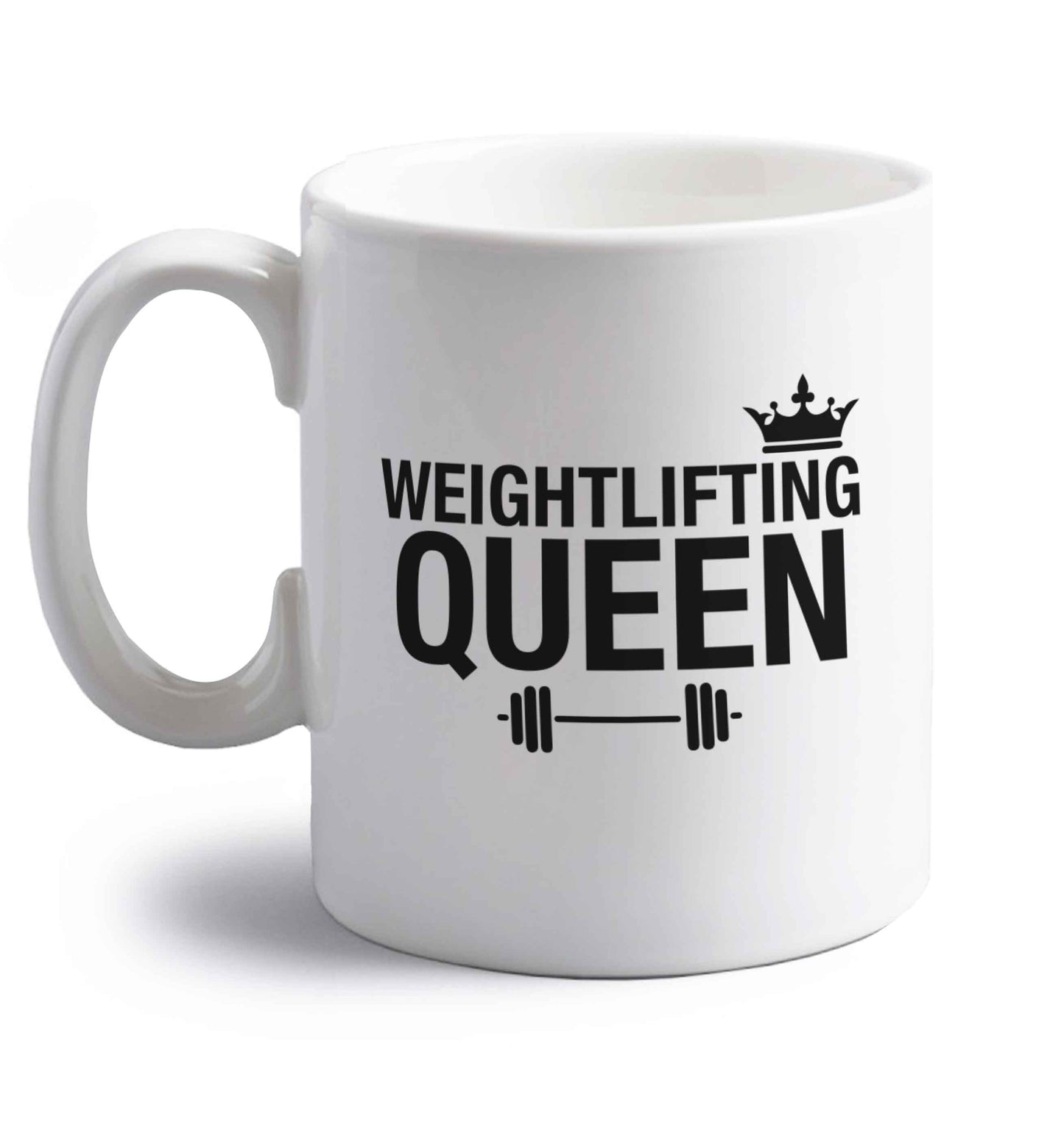 Weightlifting Queen right handed white ceramic mug 