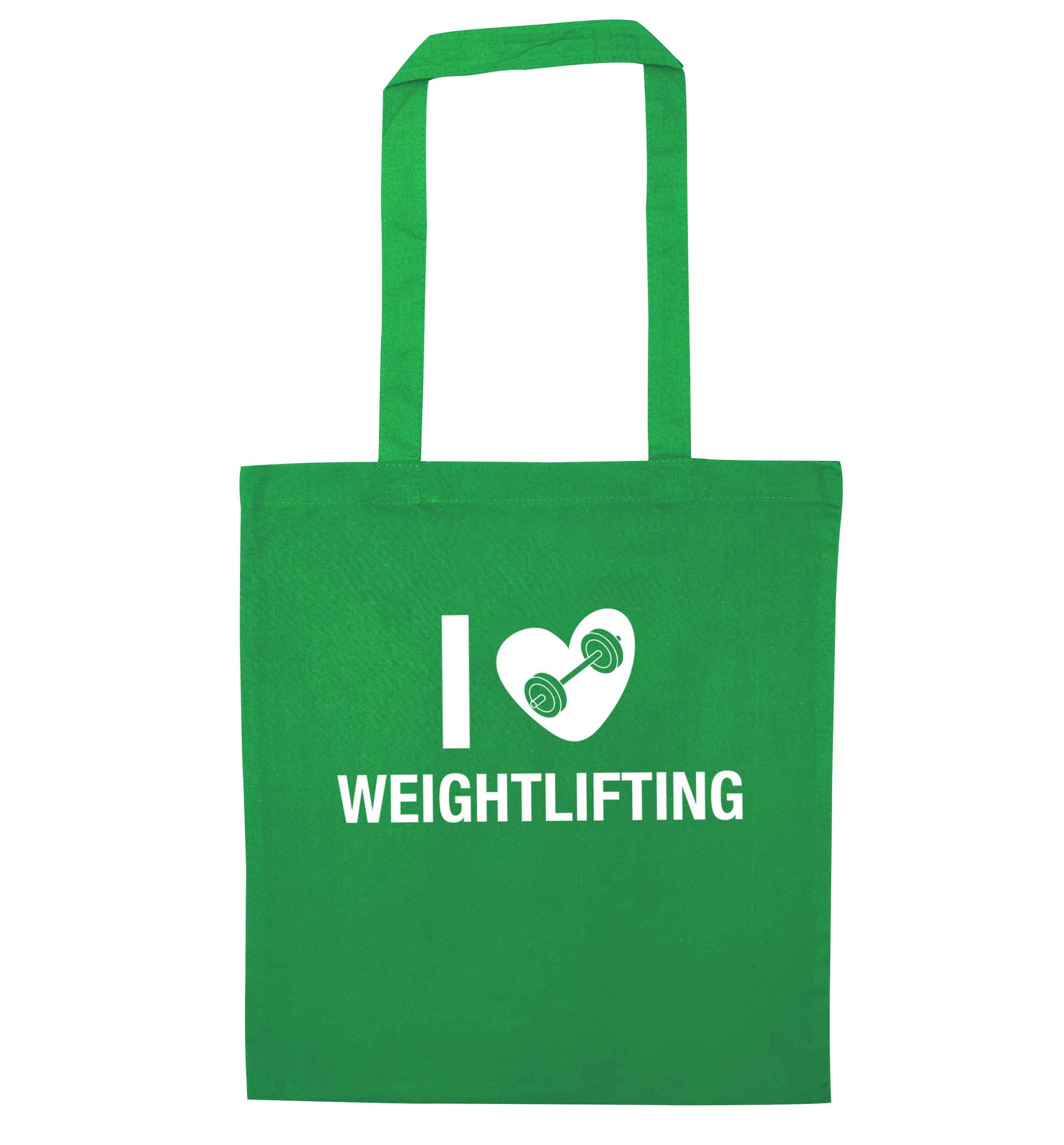 I love weightlifting green tote bag