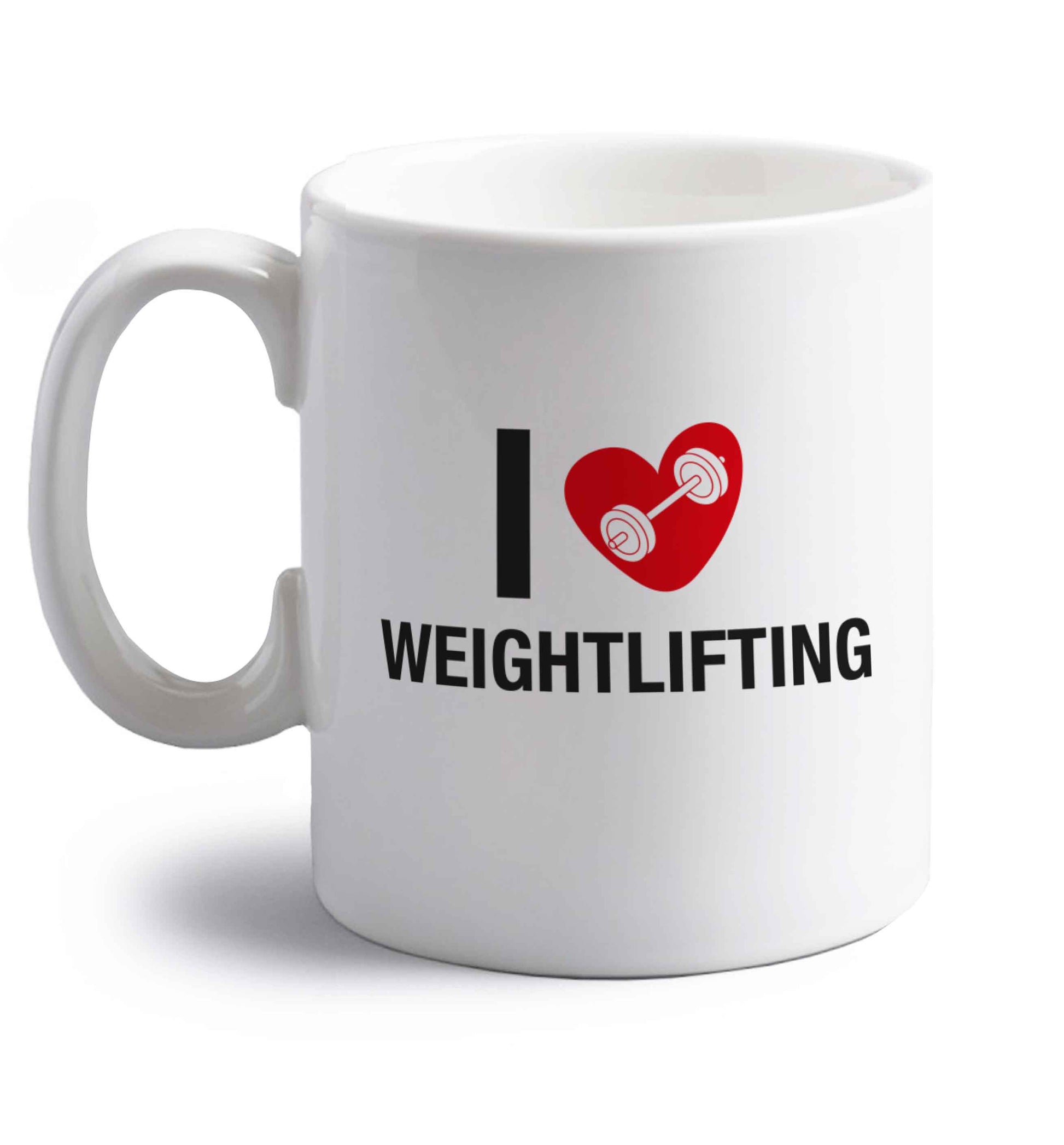I love weightlifting right handed white ceramic mug 