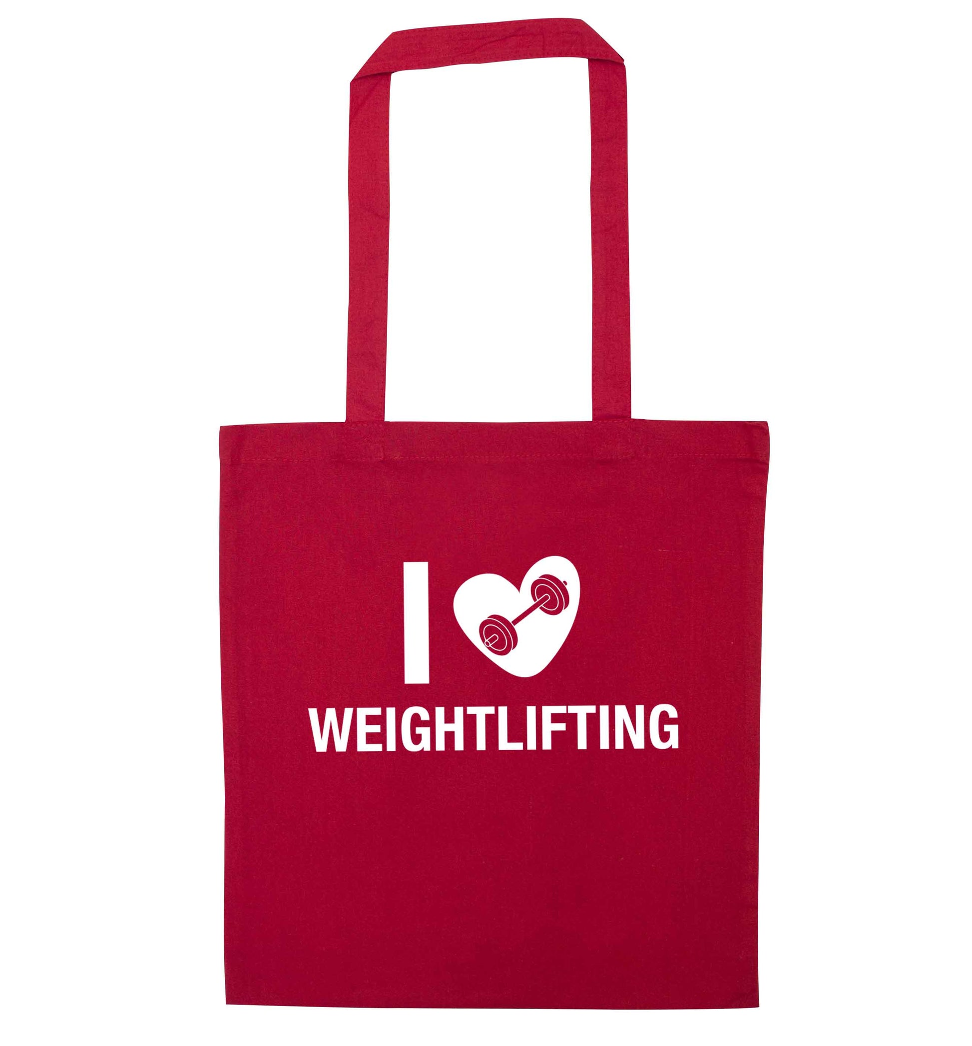 I love weightlifting red tote bag