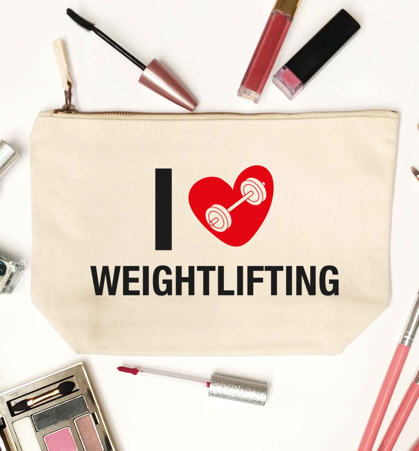 I love weightlifting natural makeup bag
