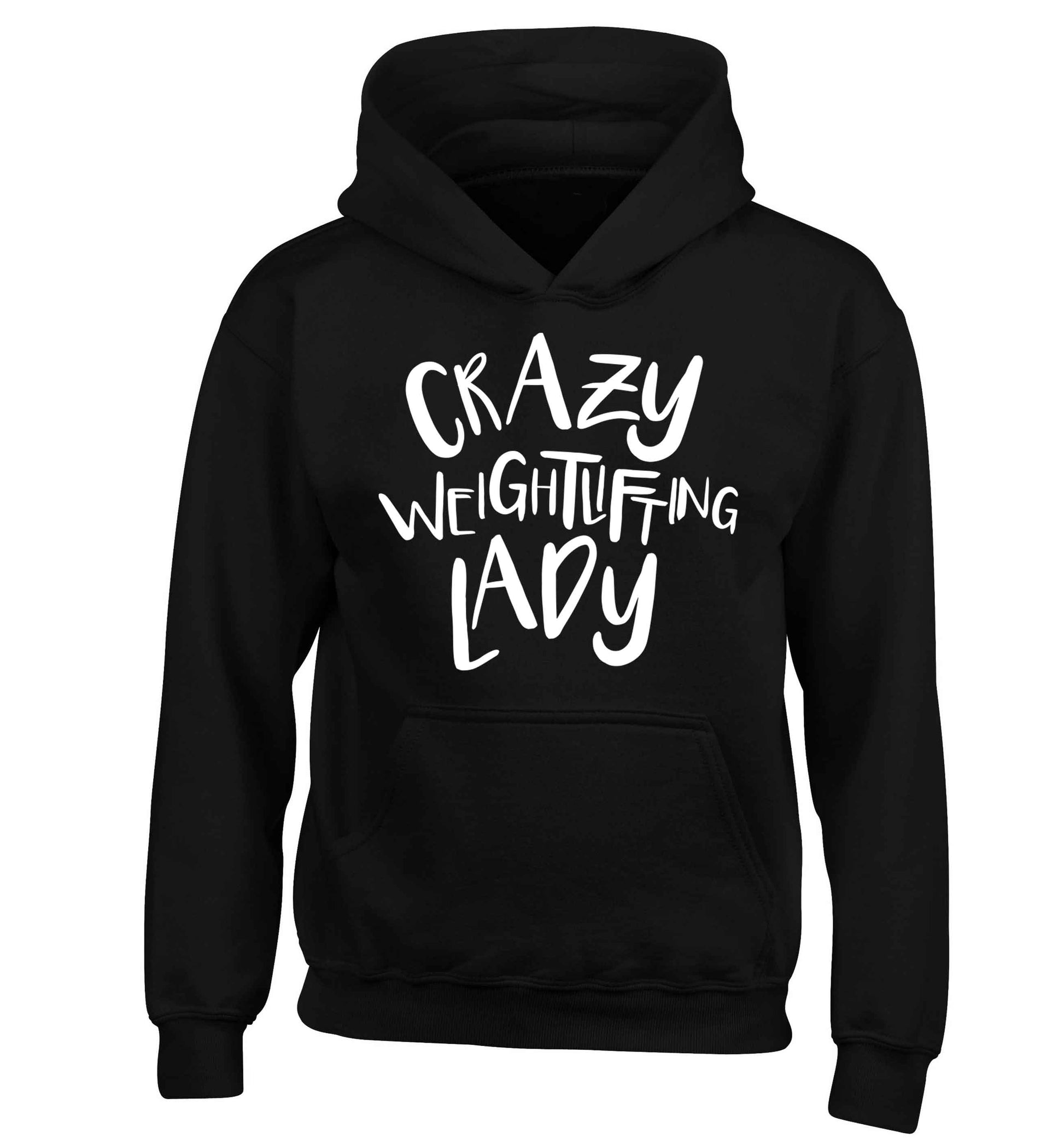 Crazy weightlifting lady children's black hoodie 12-13 Years