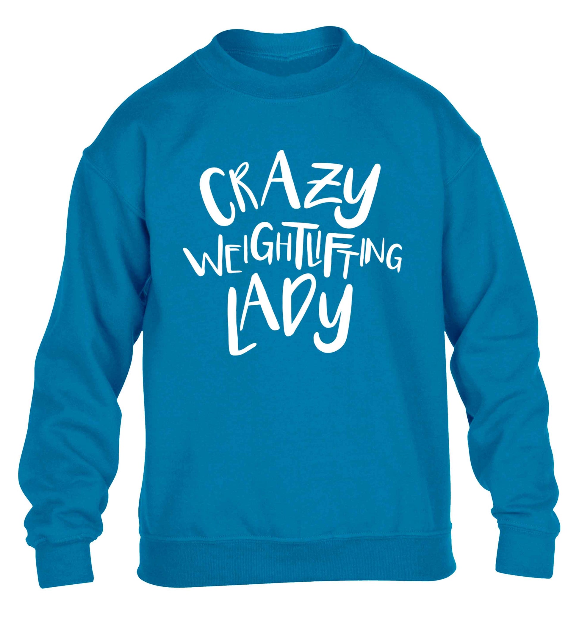Crazy weightlifting lady children's blue sweater 12-13 Years