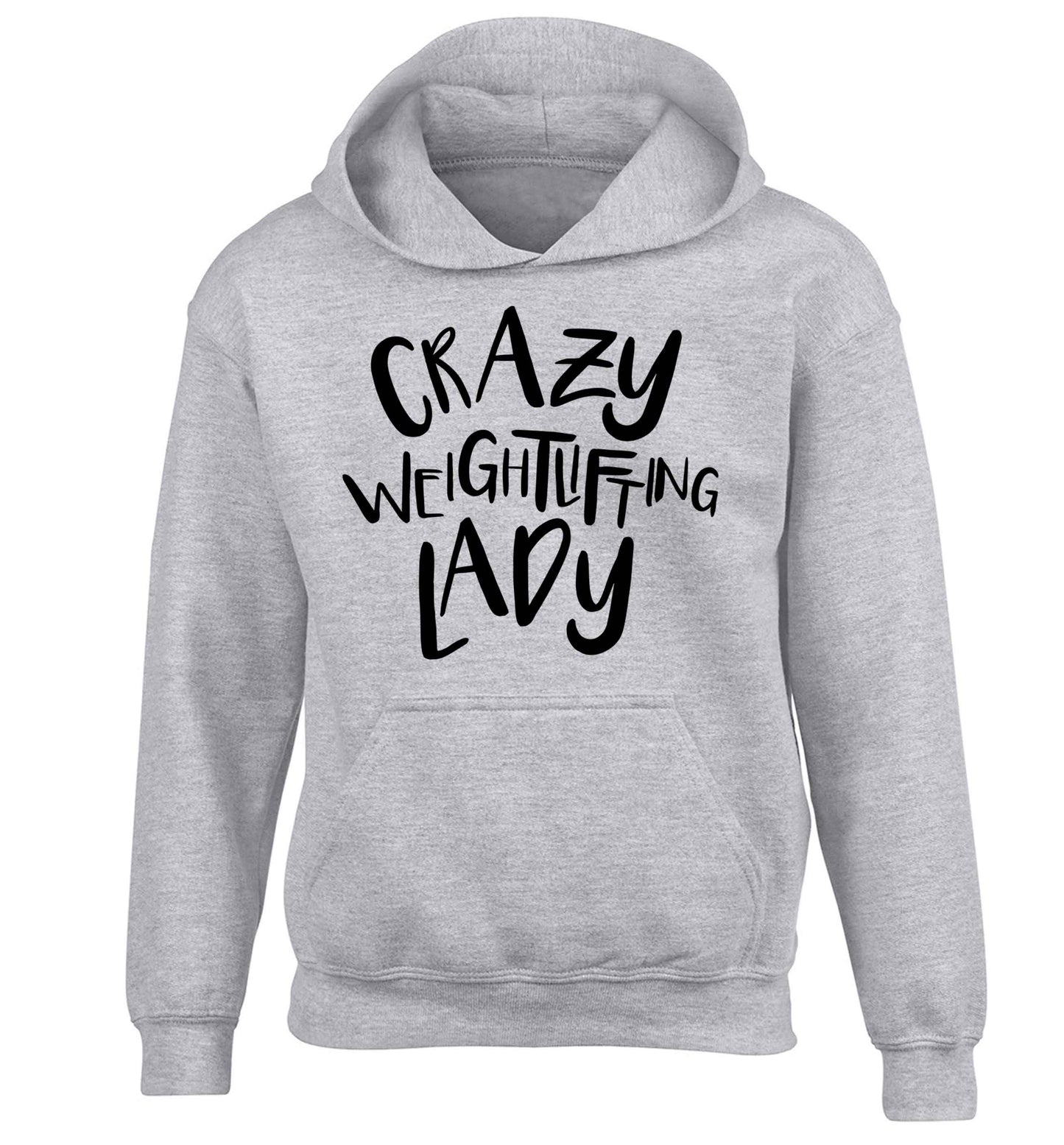 Crazy weightlifting lady children's grey hoodie 12-13 Years