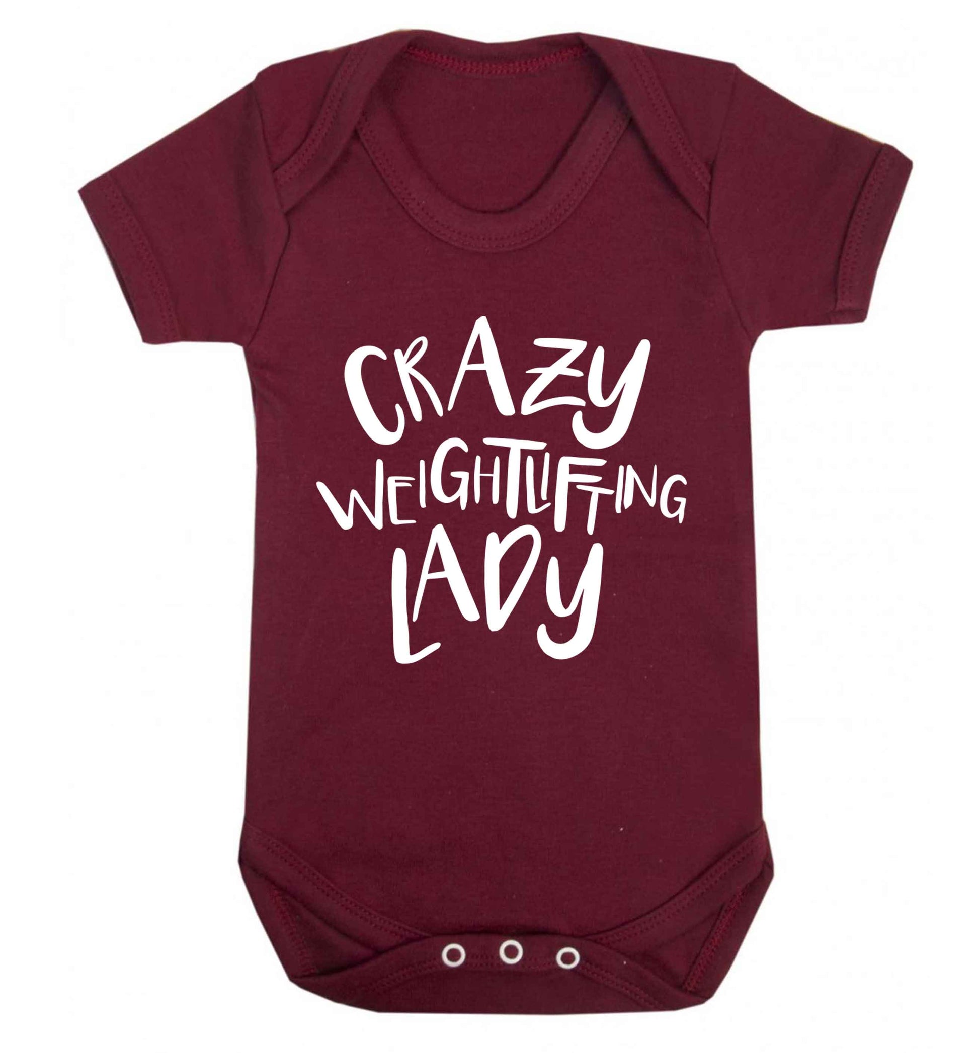 Crazy weightlifting lady Baby Vest maroon 18-24 months