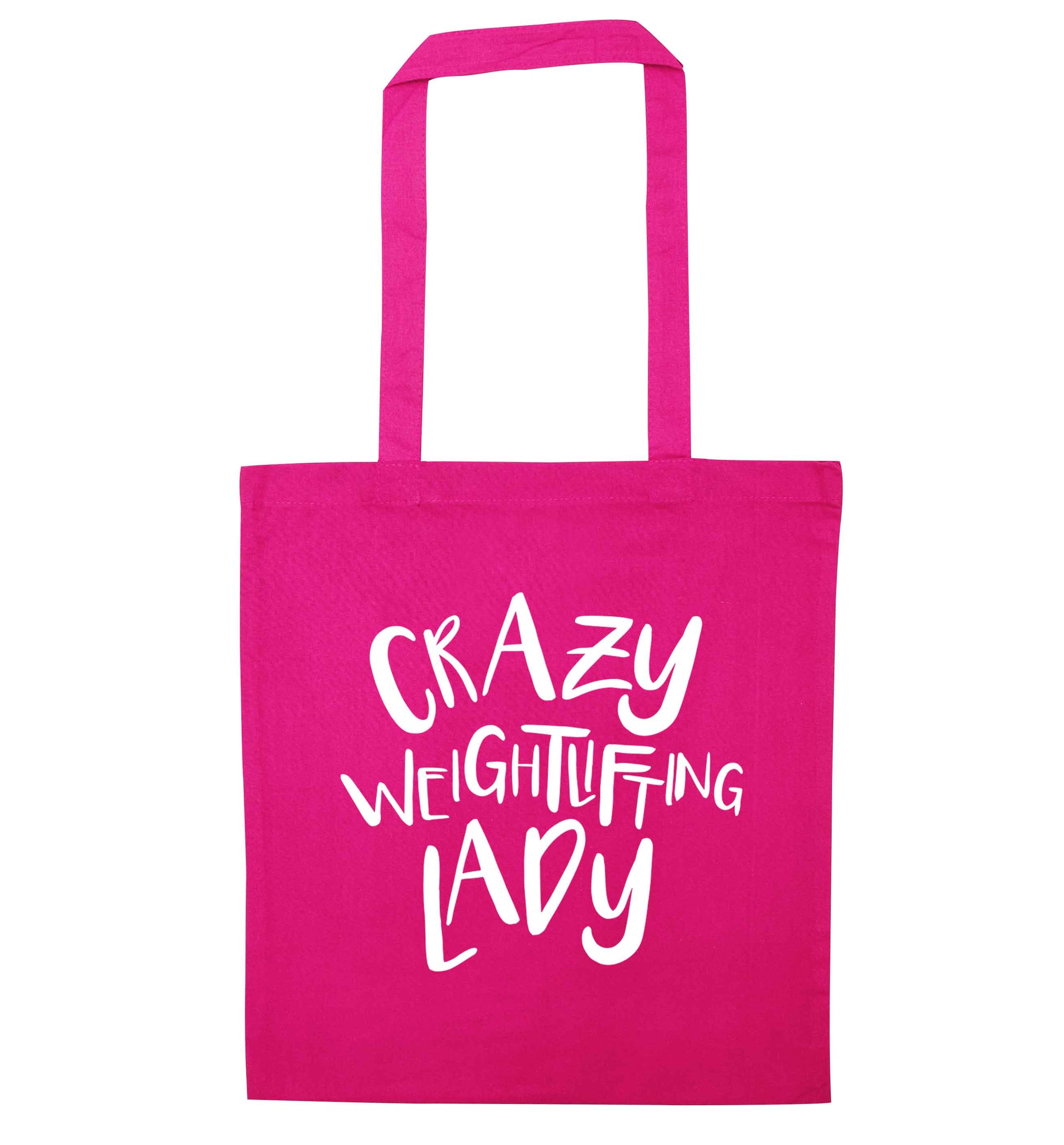 Crazy weightlifting lady pink tote bag