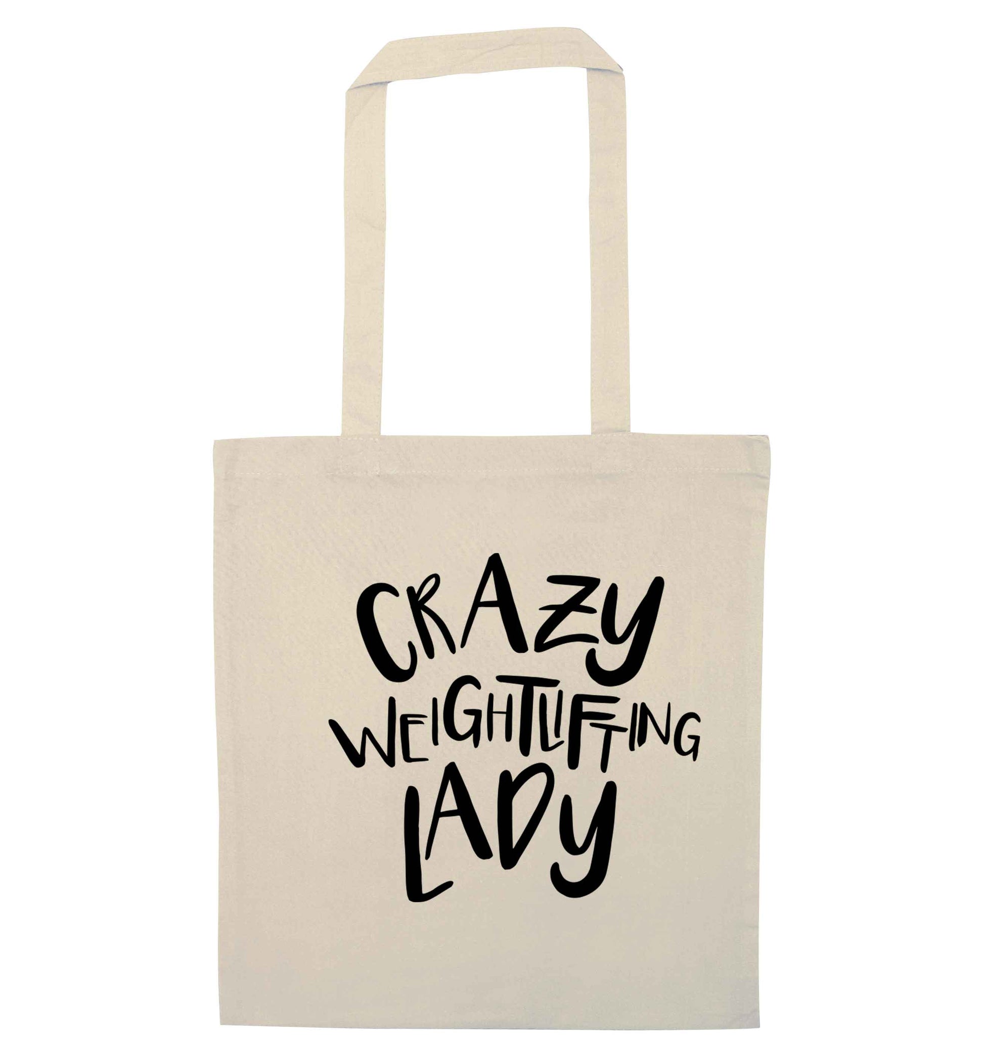Crazy weightlifting lady natural tote bag