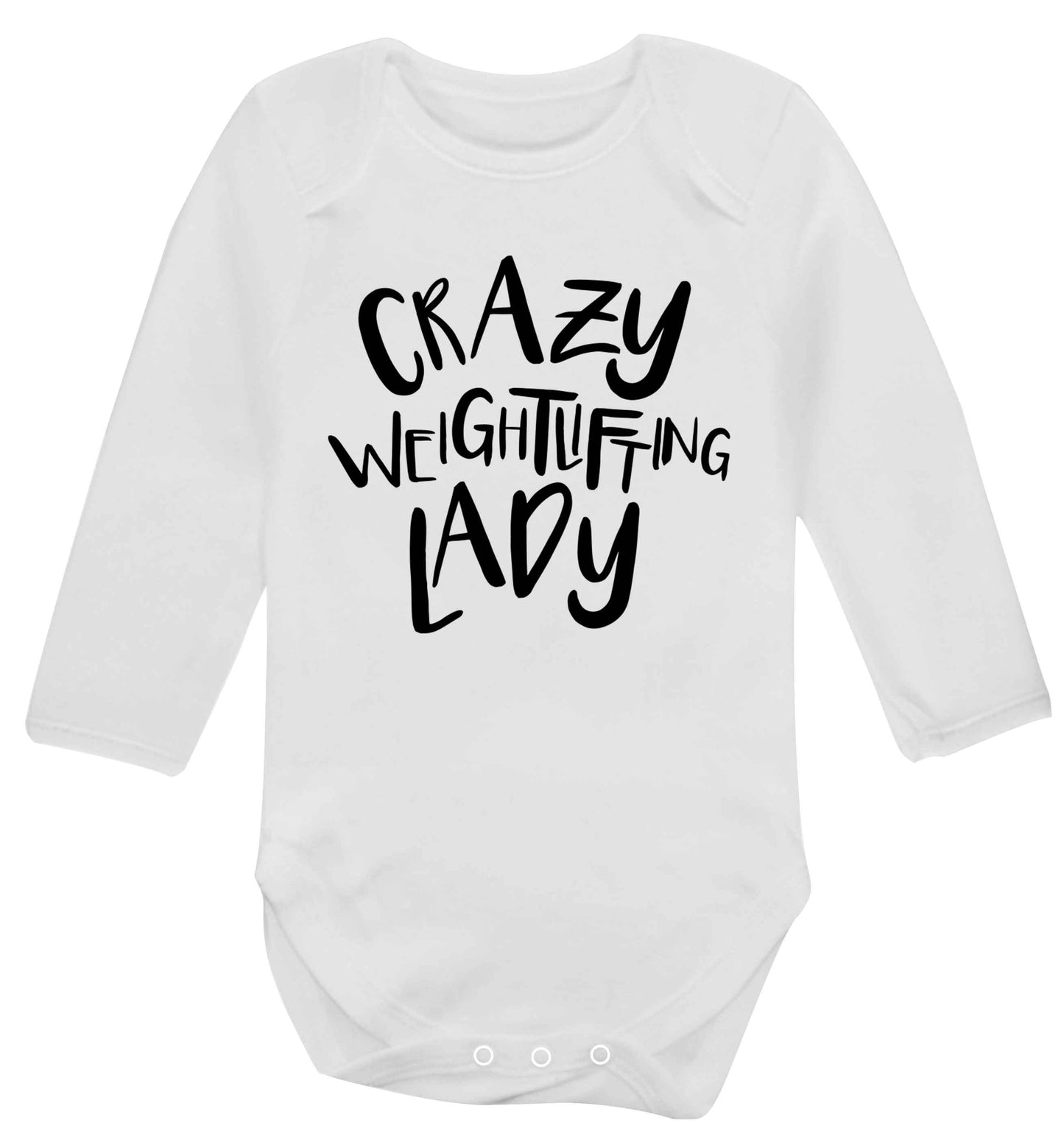 Crazy weightlifting lady Baby Vest long sleeved white 6-12 months