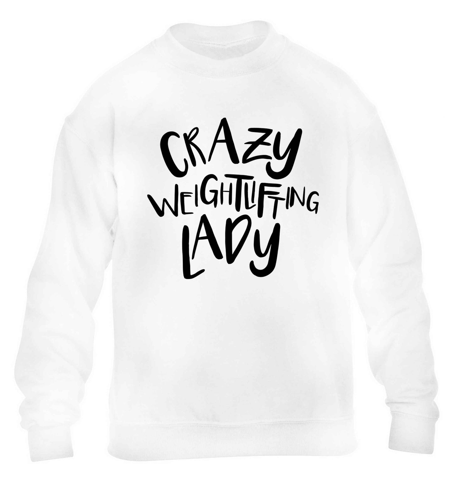 Crazy weightlifting lady children's white sweater 12-13 Years