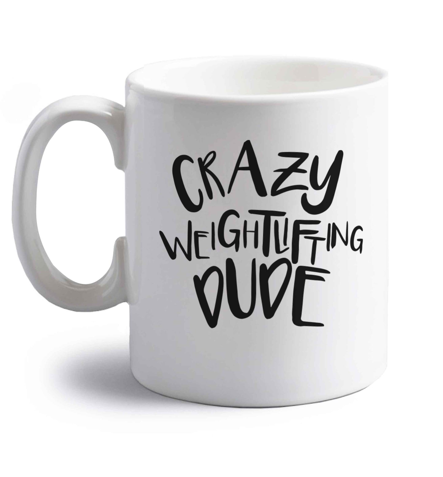 Crazy weightlifting dude right handed white ceramic mug 