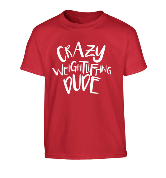 Crazy weightlifting dude Children's red Tshirt 12-13 Years