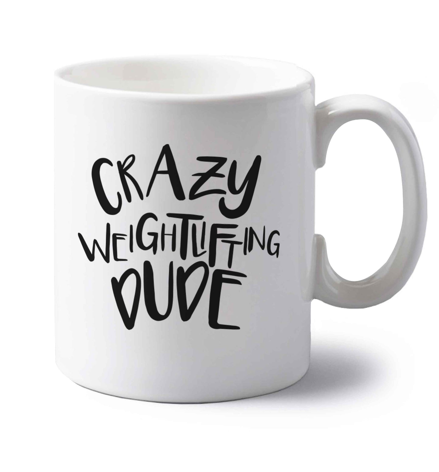Crazy weightlifting dude left handed white ceramic mug 