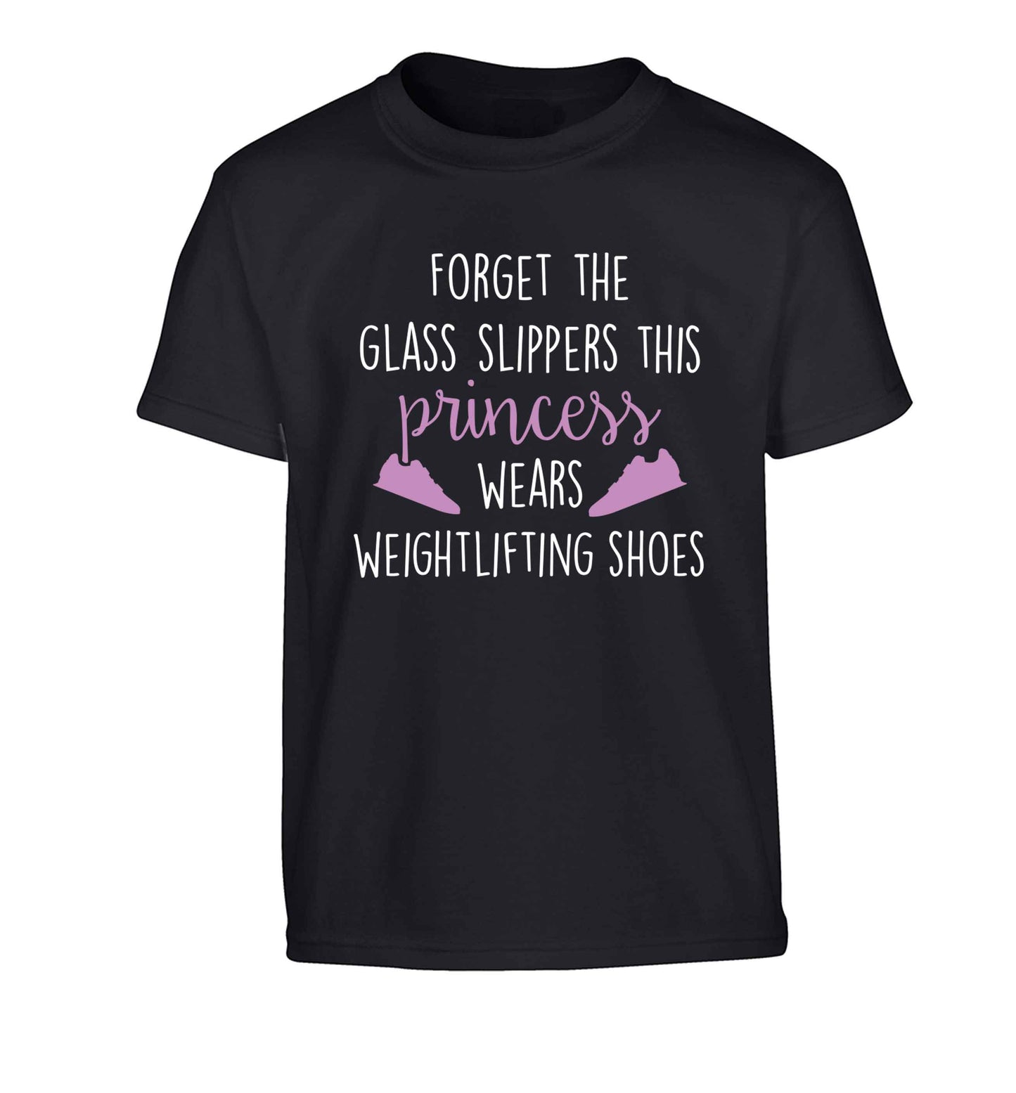 Forget the glass slippers this princess wears weightlifting shoes Children's black Tshirt 12-13 Years