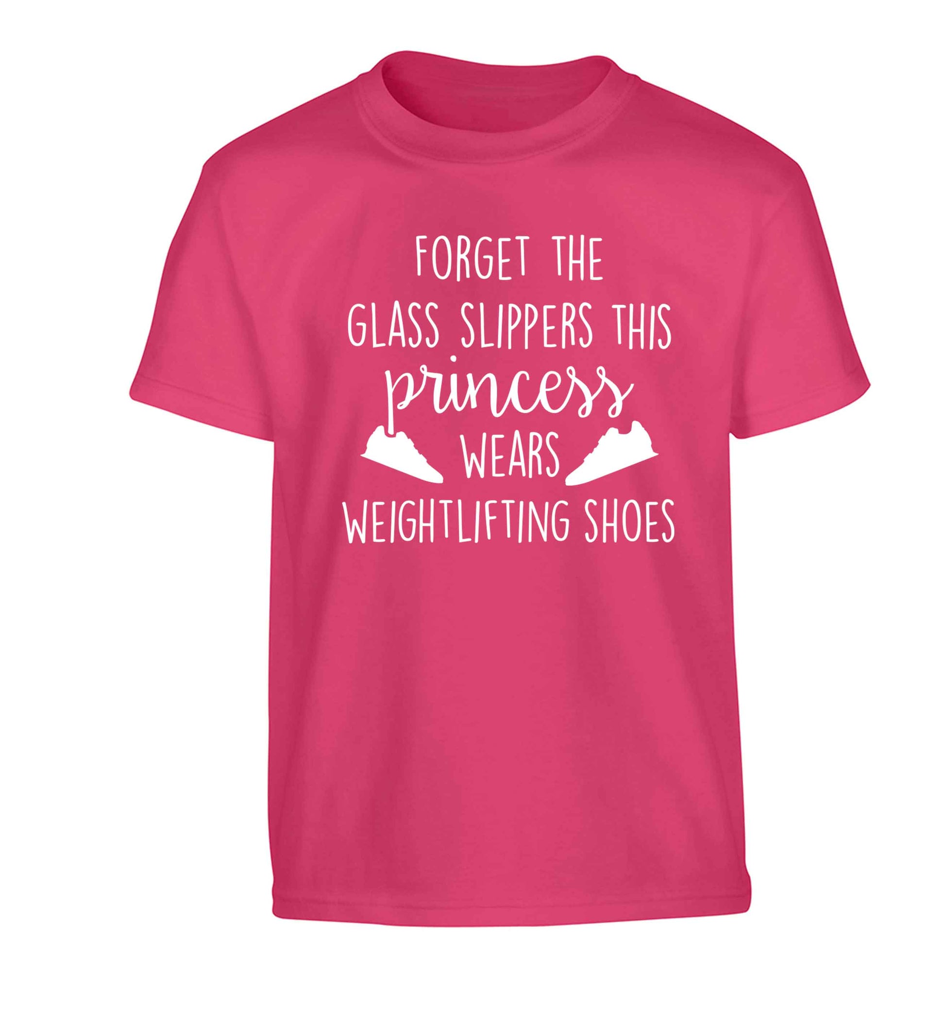 Forget the glass slippers this princess wears weightlifting shoes Children's pink Tshirt 12-13 Years