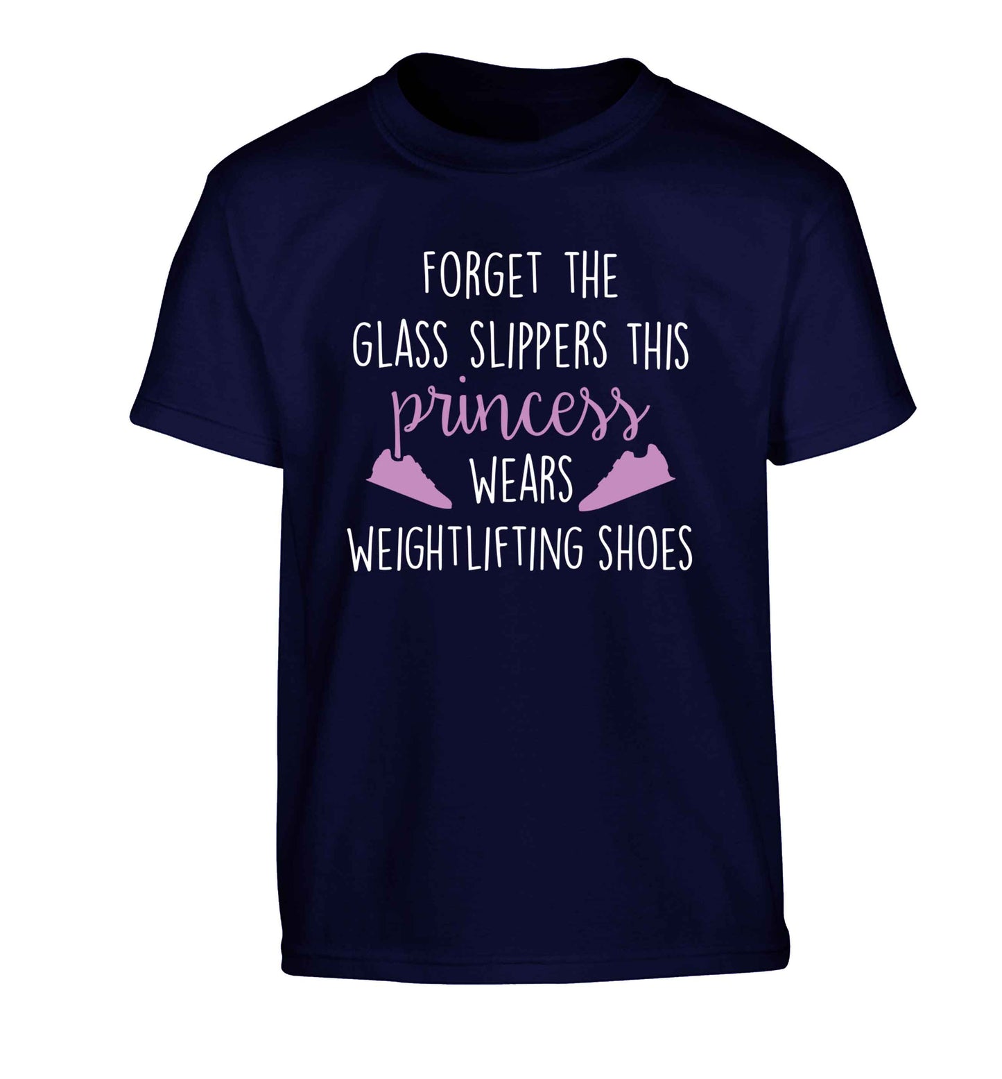 Forget the glass slippers this princess wears weightlifting shoes Children's navy Tshirt 12-13 Years