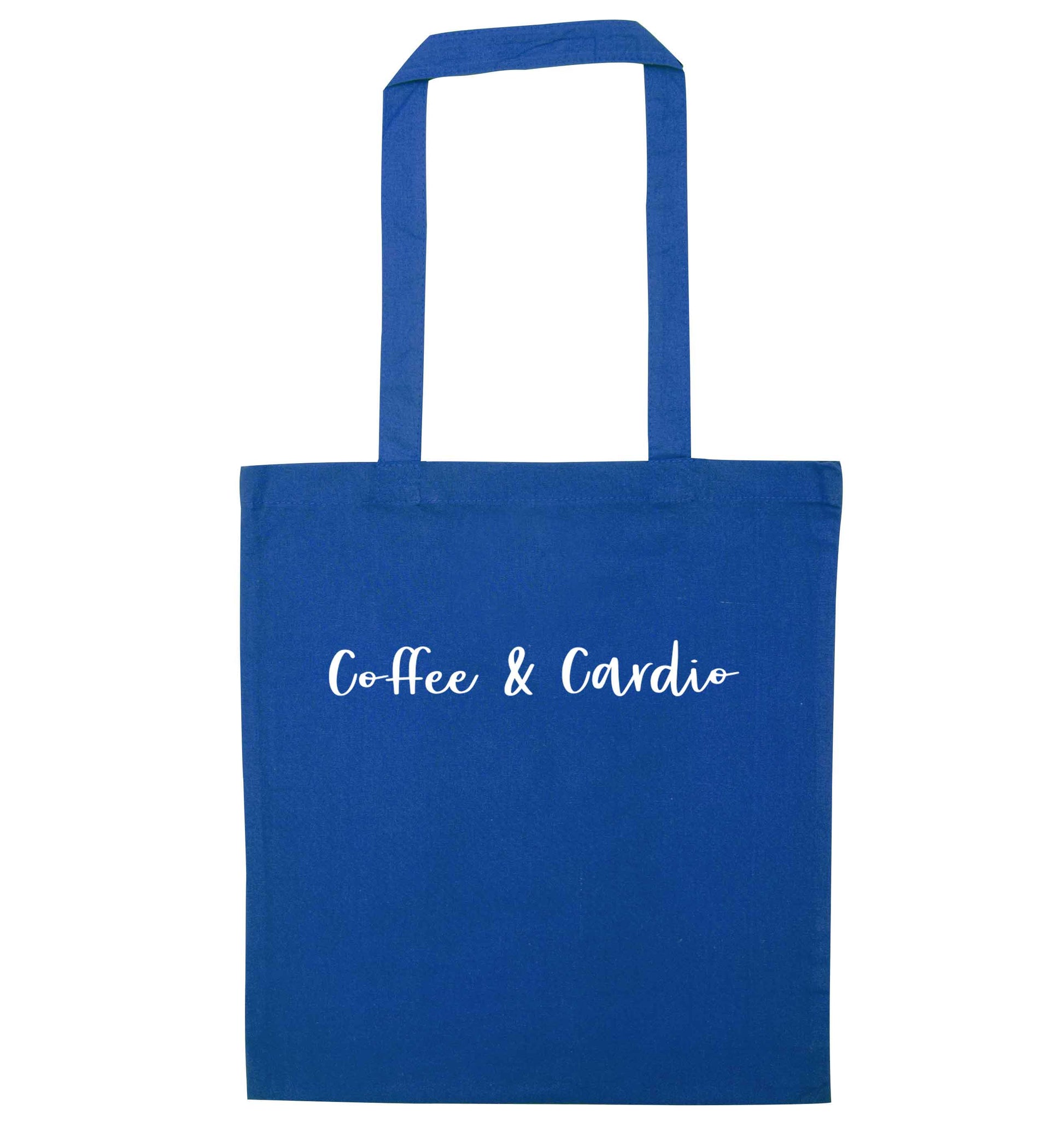 Coffee and cardio blue tote bag